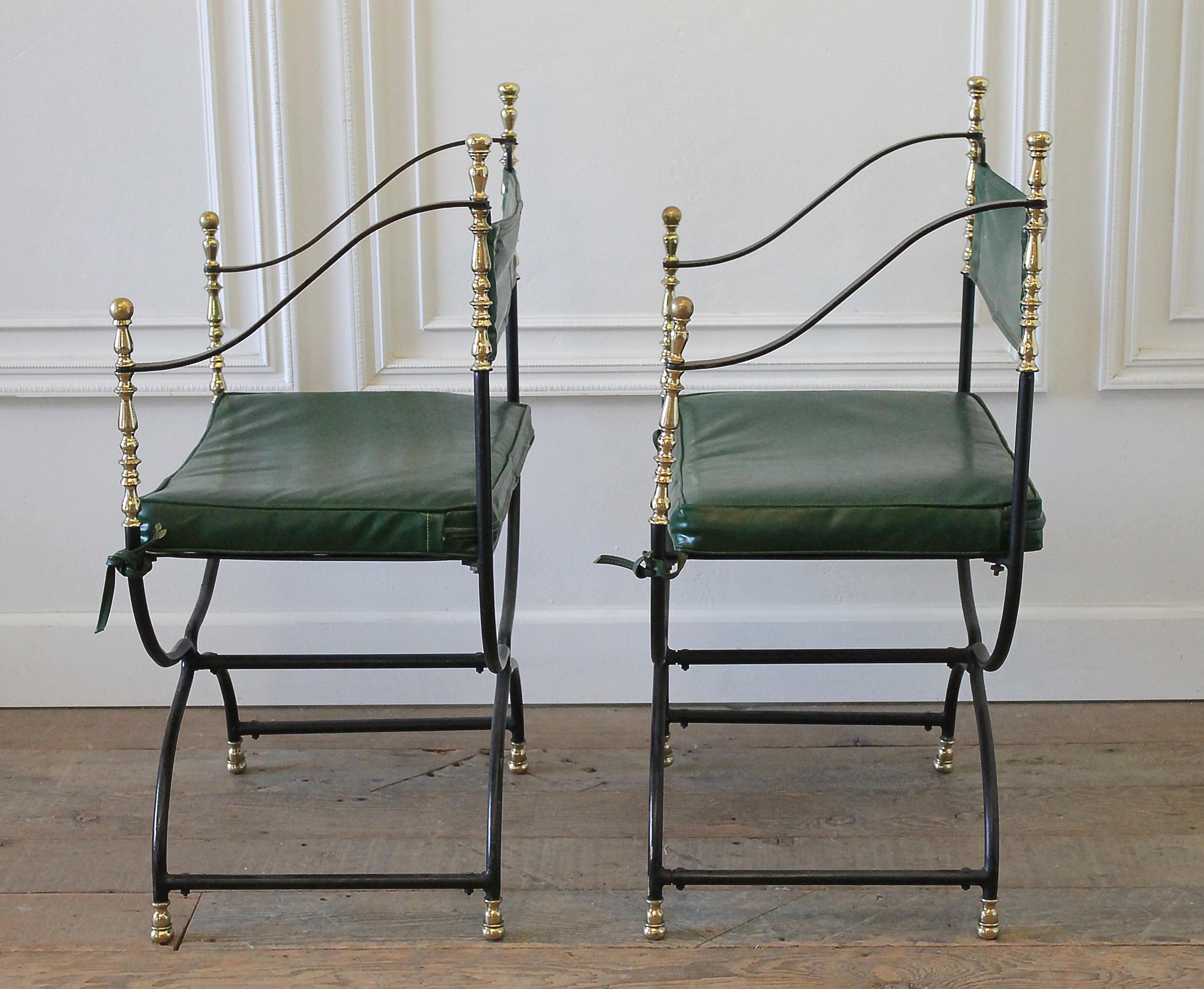 Pair of Iron and Brass Campaign Chairs 8