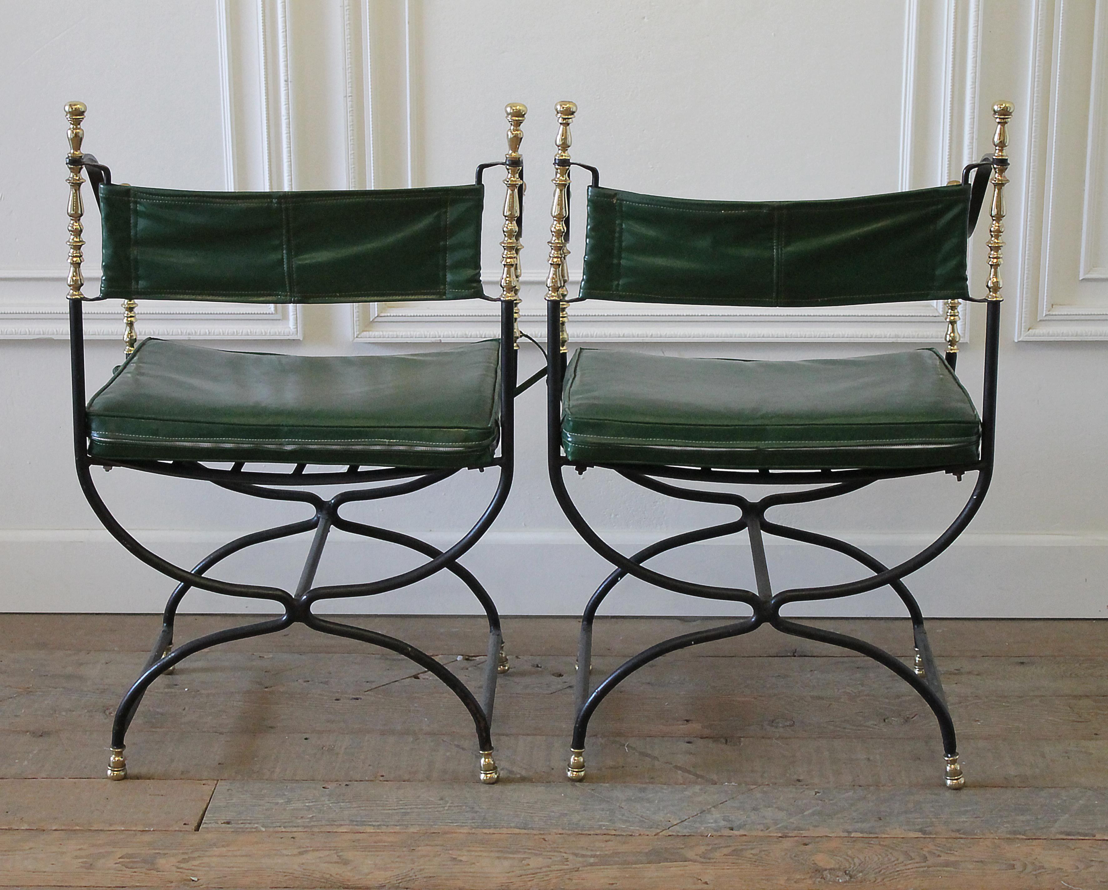 Pair of Iron and Brass Campaign Chairs 9