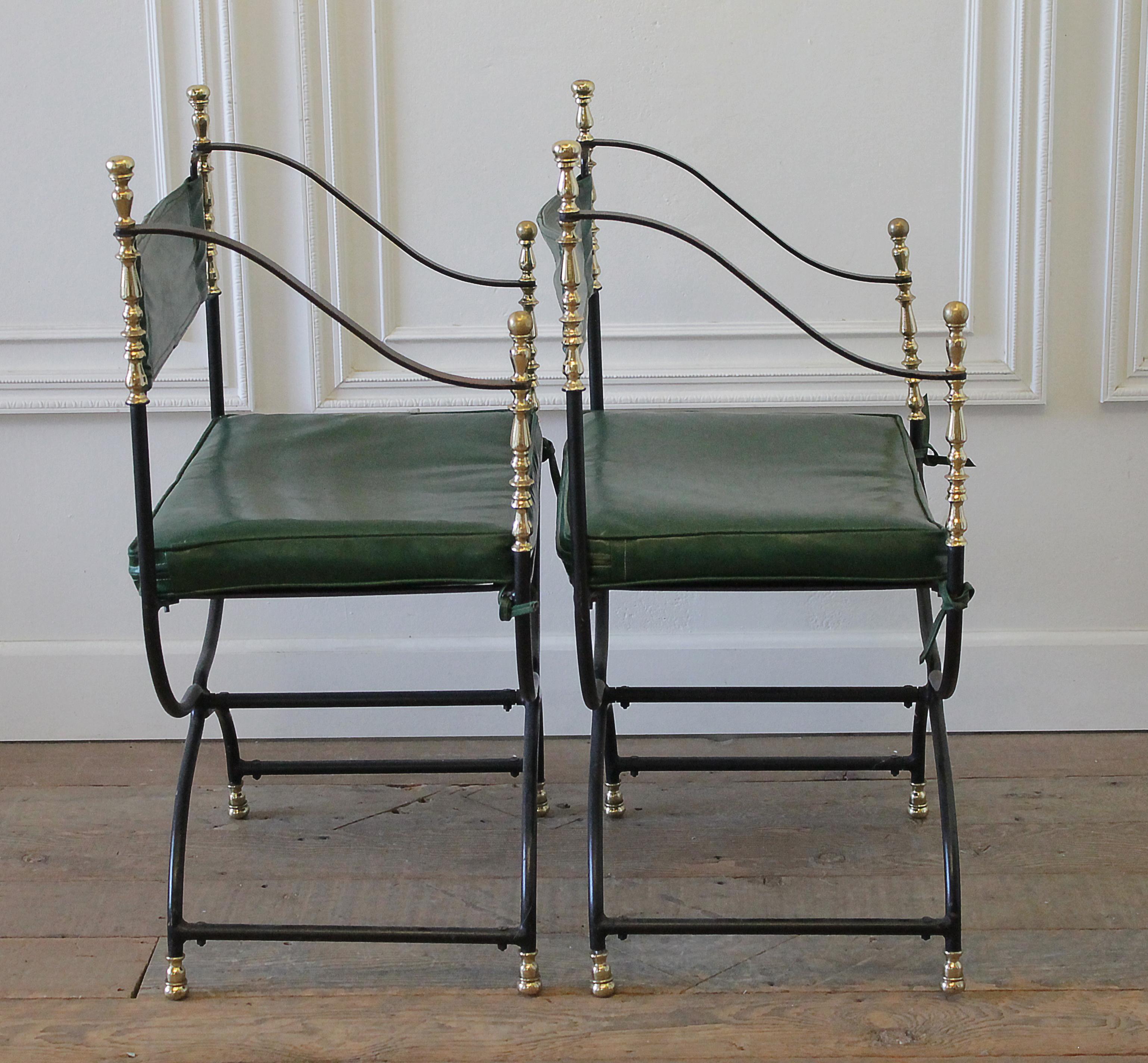 Pair of Iron and Brass Campaign Chairs 10