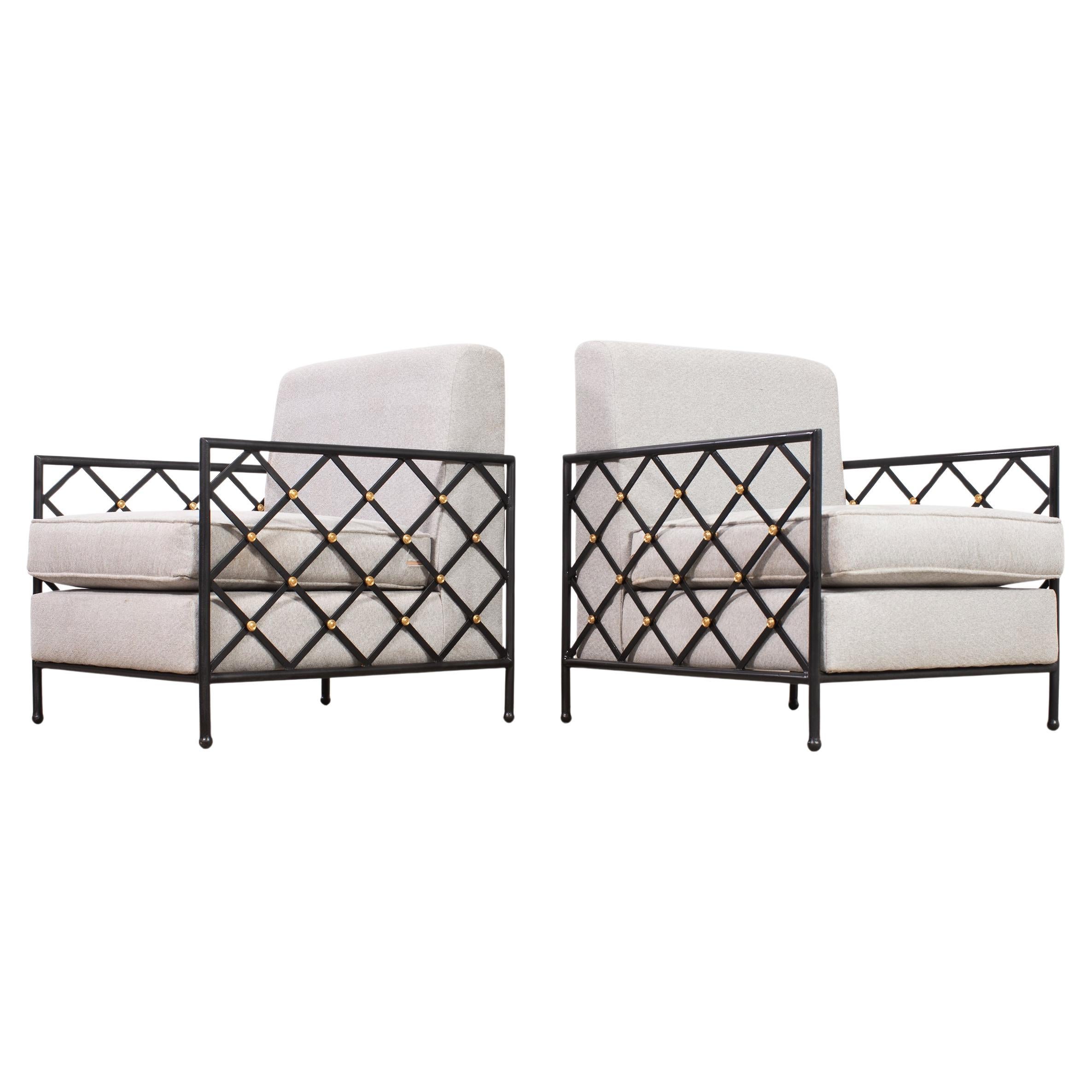 Pair of French Maison Jean Gilt Iron Croisillon Lounge Chairs For Sale ...