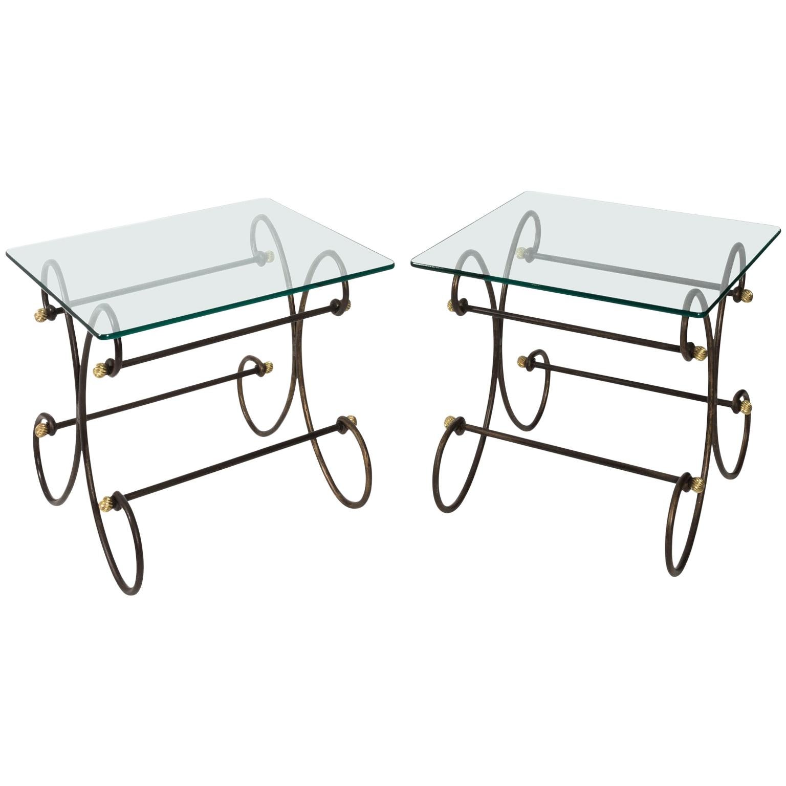 Pair of Iron and Brass Side Tables