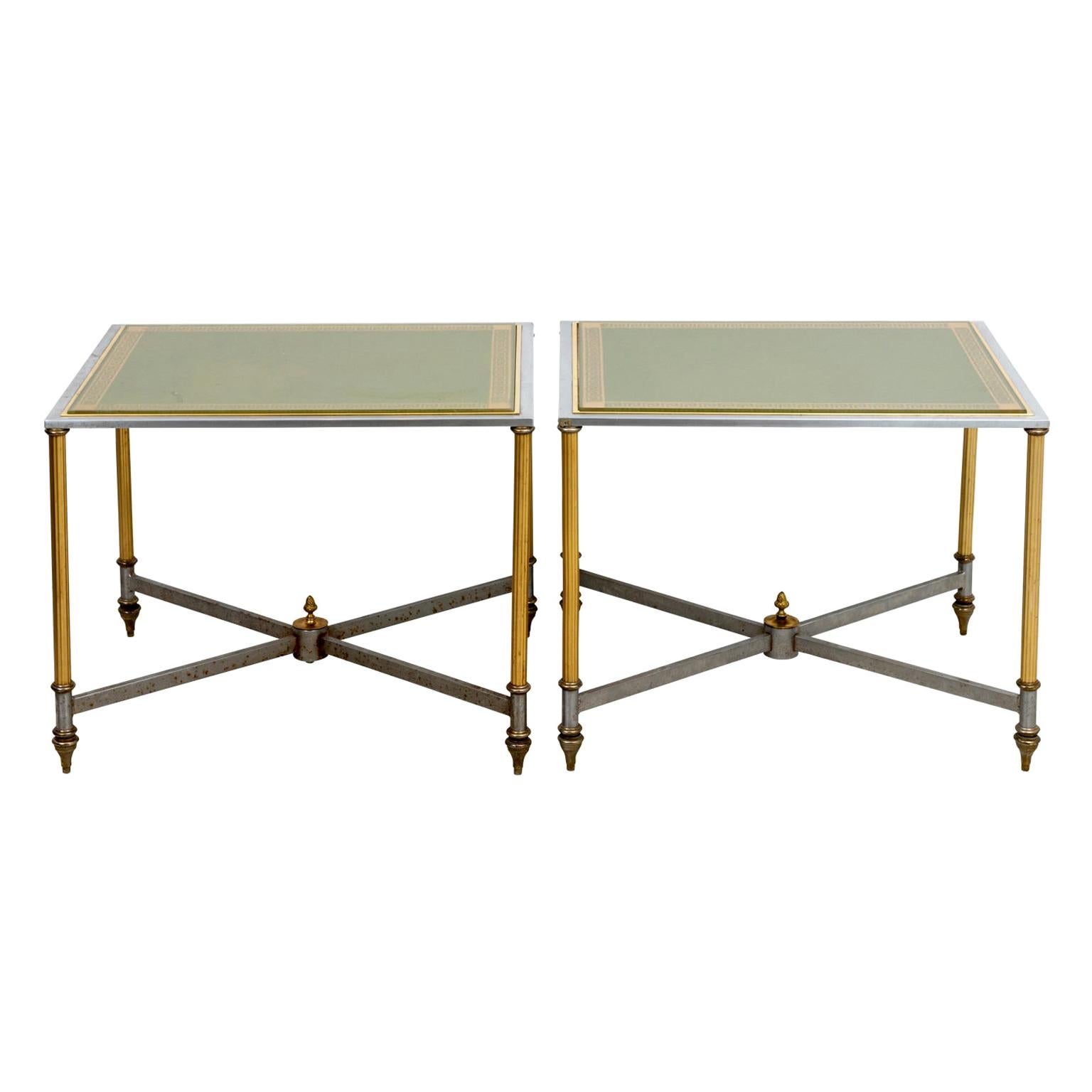 Pair of Iron and Brass Side Tables