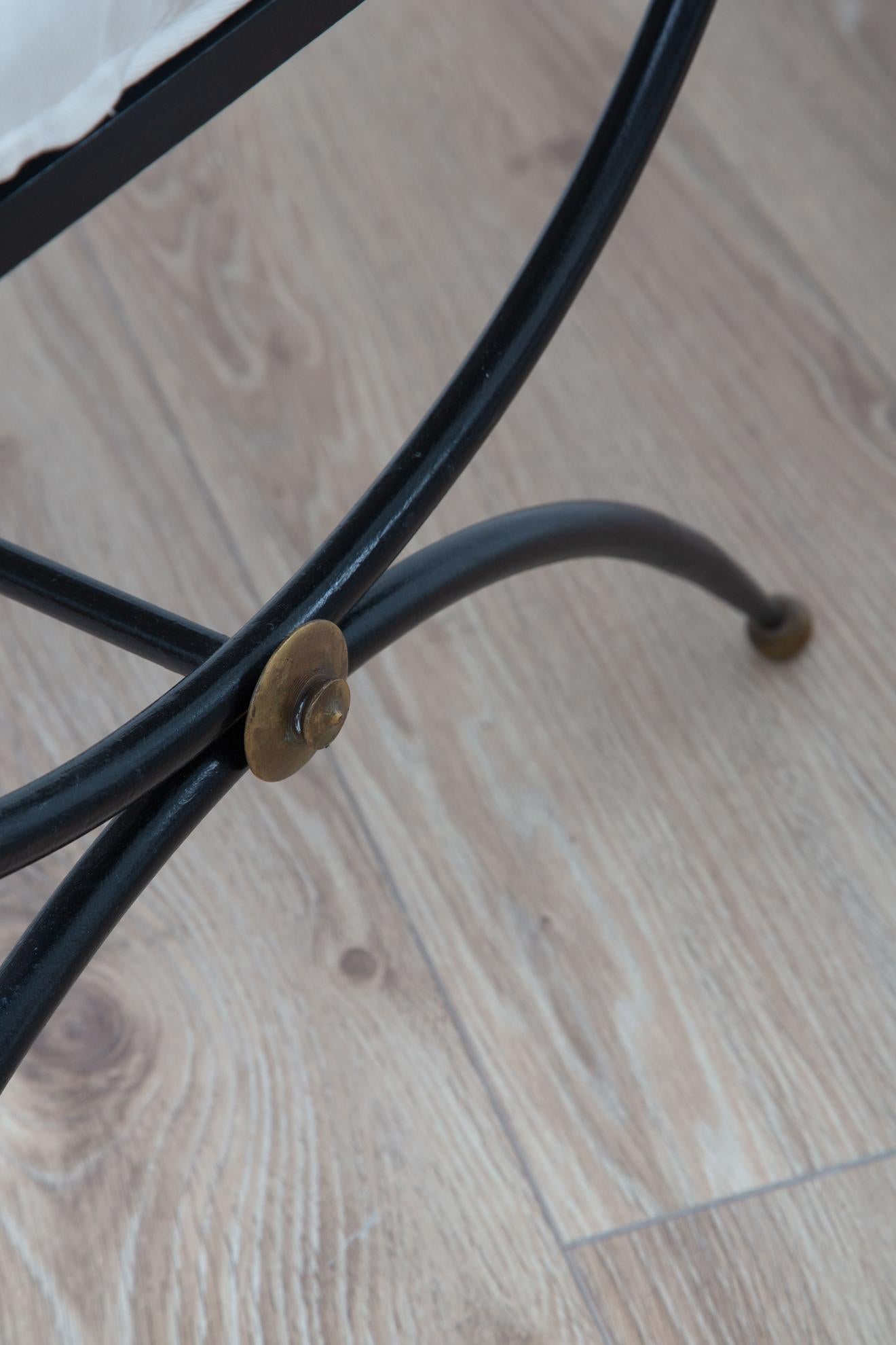 Pair of Iron and Brass Stools, France, 1940s 2