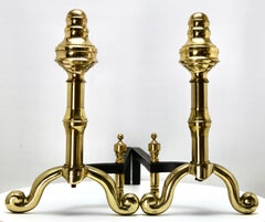 Pair of Iron and Brass Top Andirons, circa 1930
