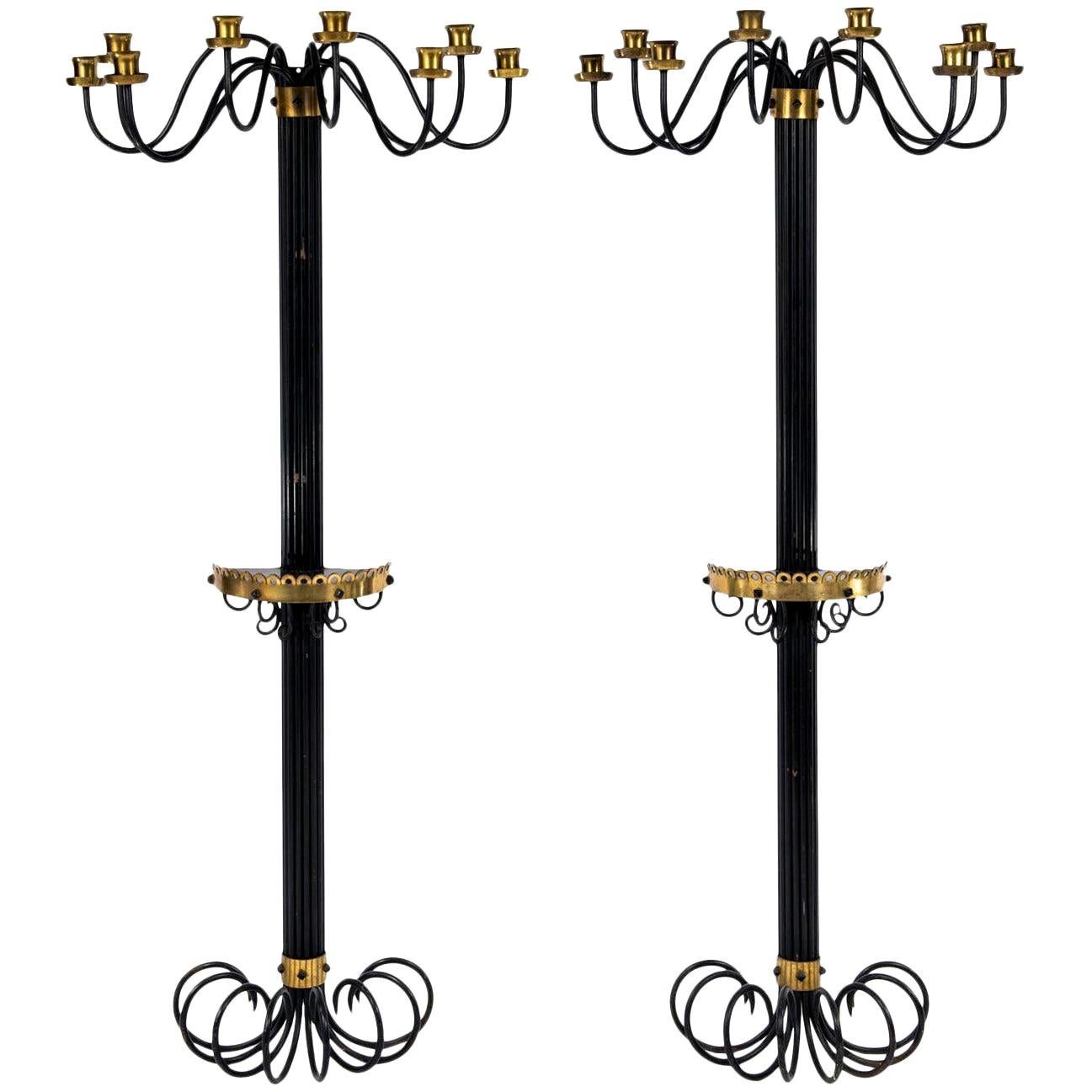 Pair of Iron and Brass Wall Sconces For Sale