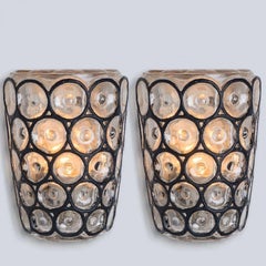 Pair of Iron and Bubble Glass Sconces Wall Lamps by Limburg, 1960