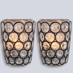 Pair of Iron and Bubble Glass Sconces Wall Lamps by Limburg, 1960