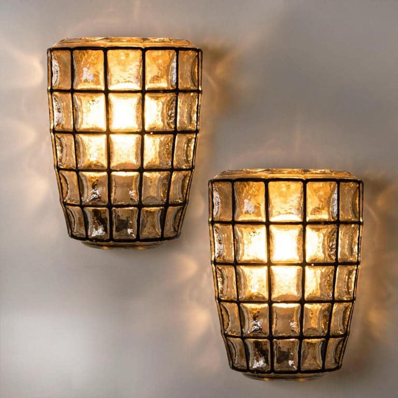 Mid-Century Modern Pair of Iron and Bubble Glass Sconces Wall Lamps by Limburg, 1960 For Sale