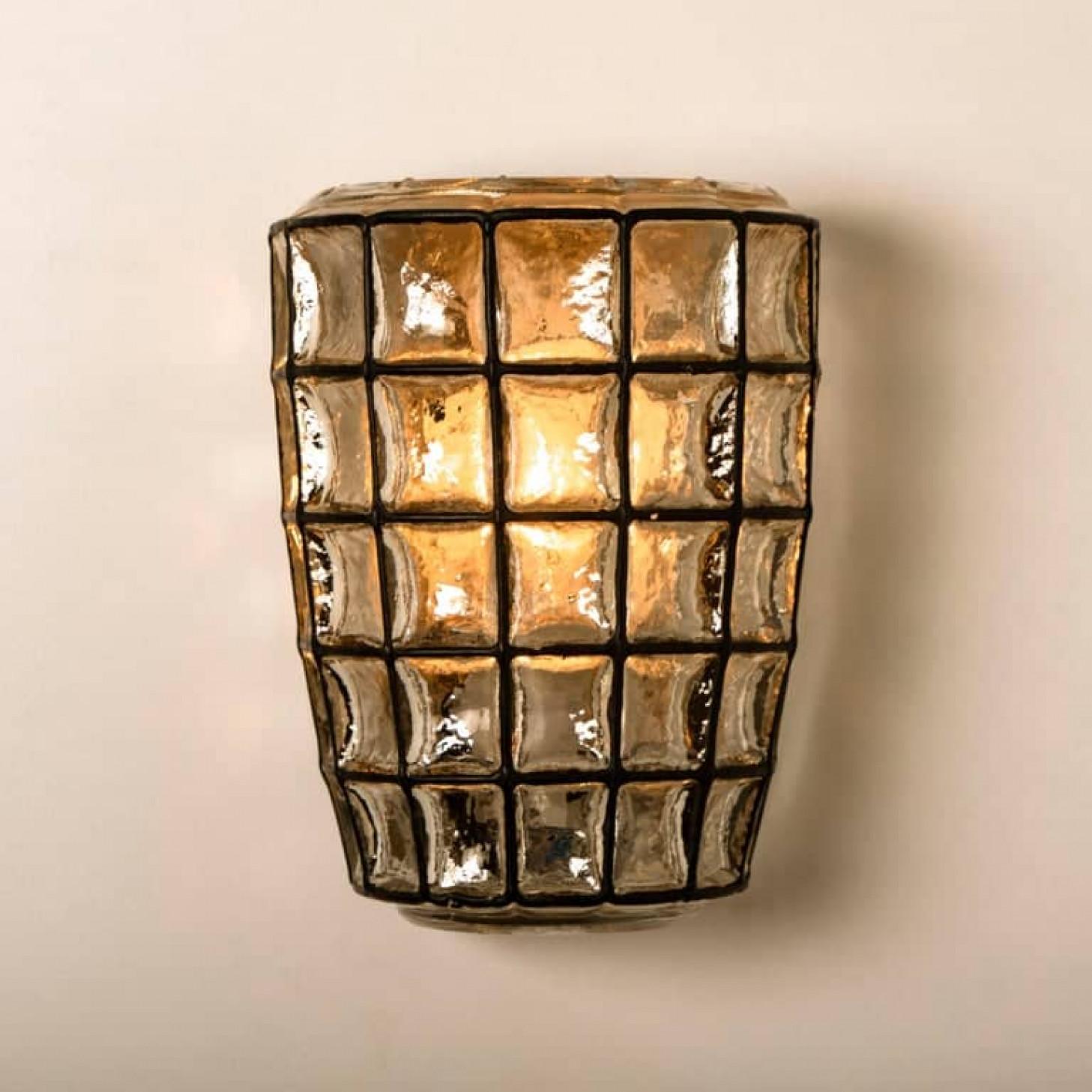 German Pair of Iron and Bubble Glass Sconces Wall Lamps by Limburg, 1960 For Sale