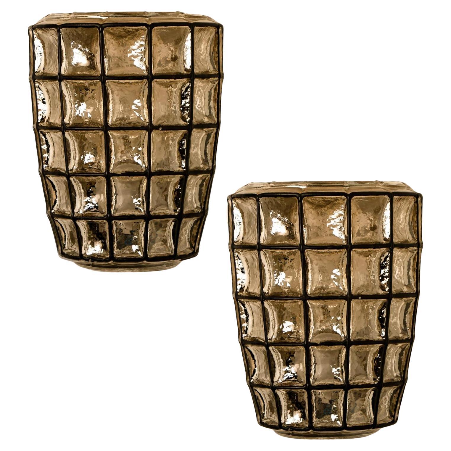 Iron and Bubble Glass Sconces Wall Lamps by Limburg, 1960