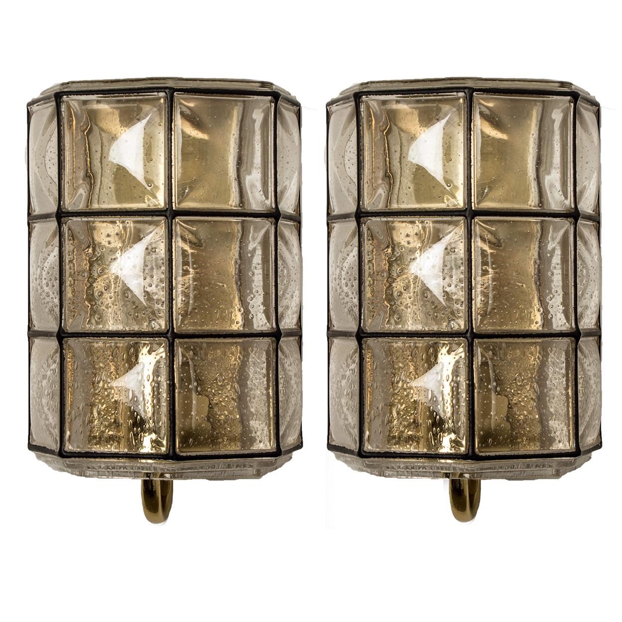Pair of Iron and Bubble Glass Sconces Wall Lamps by Limburg, Germany, 1960 8