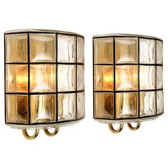Pair of Iron and Bubble Glass Sconces Wall Lamps by Limburg, Germany, 1960
