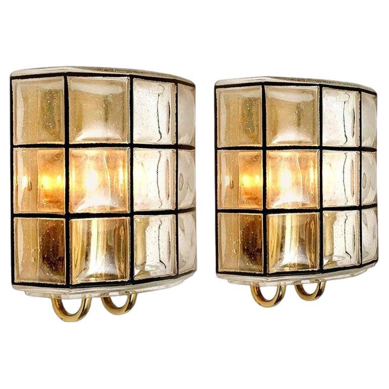 Pair of Iron and Bubble Glass Sconces Wall Lamps by Limburg, Germany, 1960 For Sale