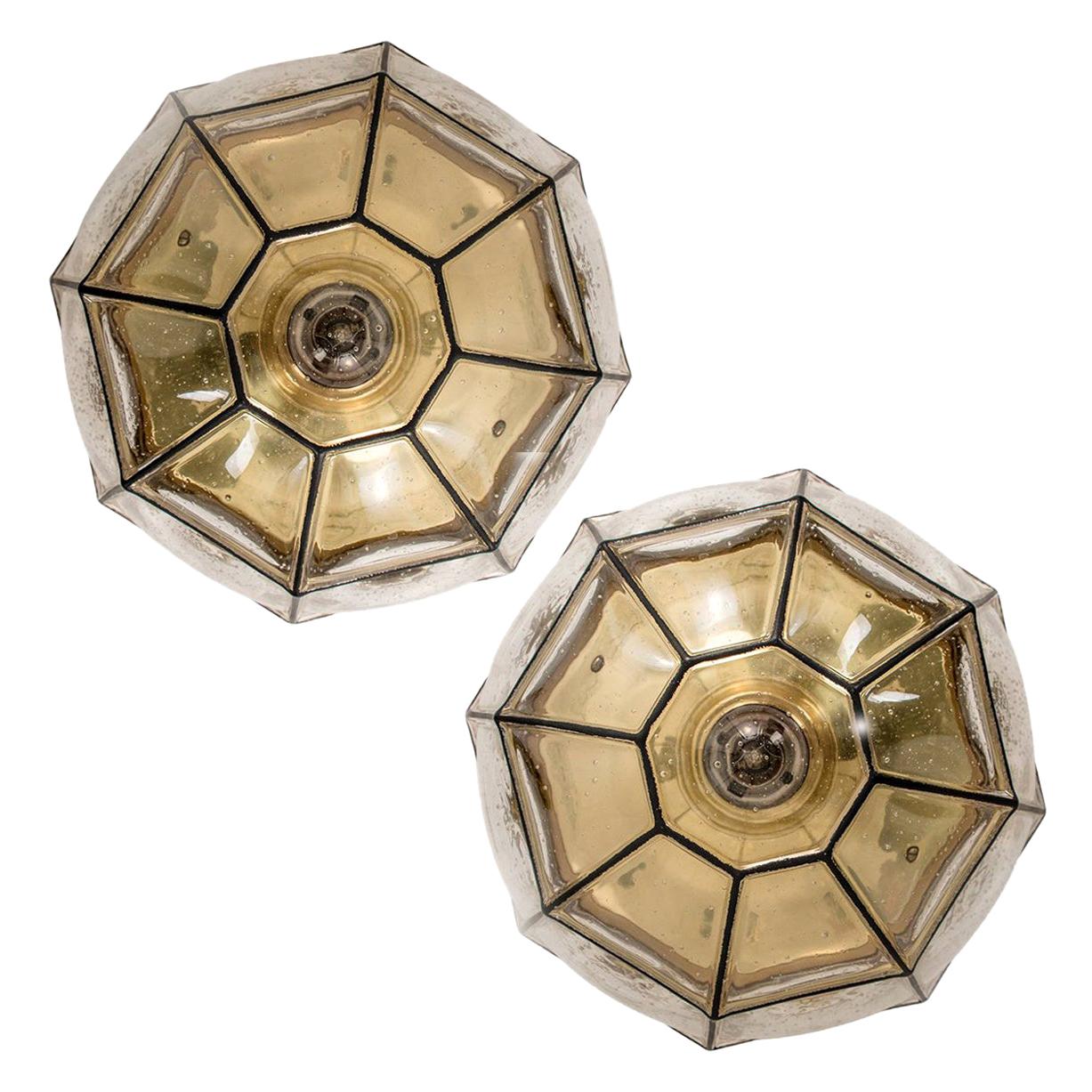 Pair of Iron and Clear Glass Lantern Flush Mounts/ Wall Lights by Limburg, 1960s