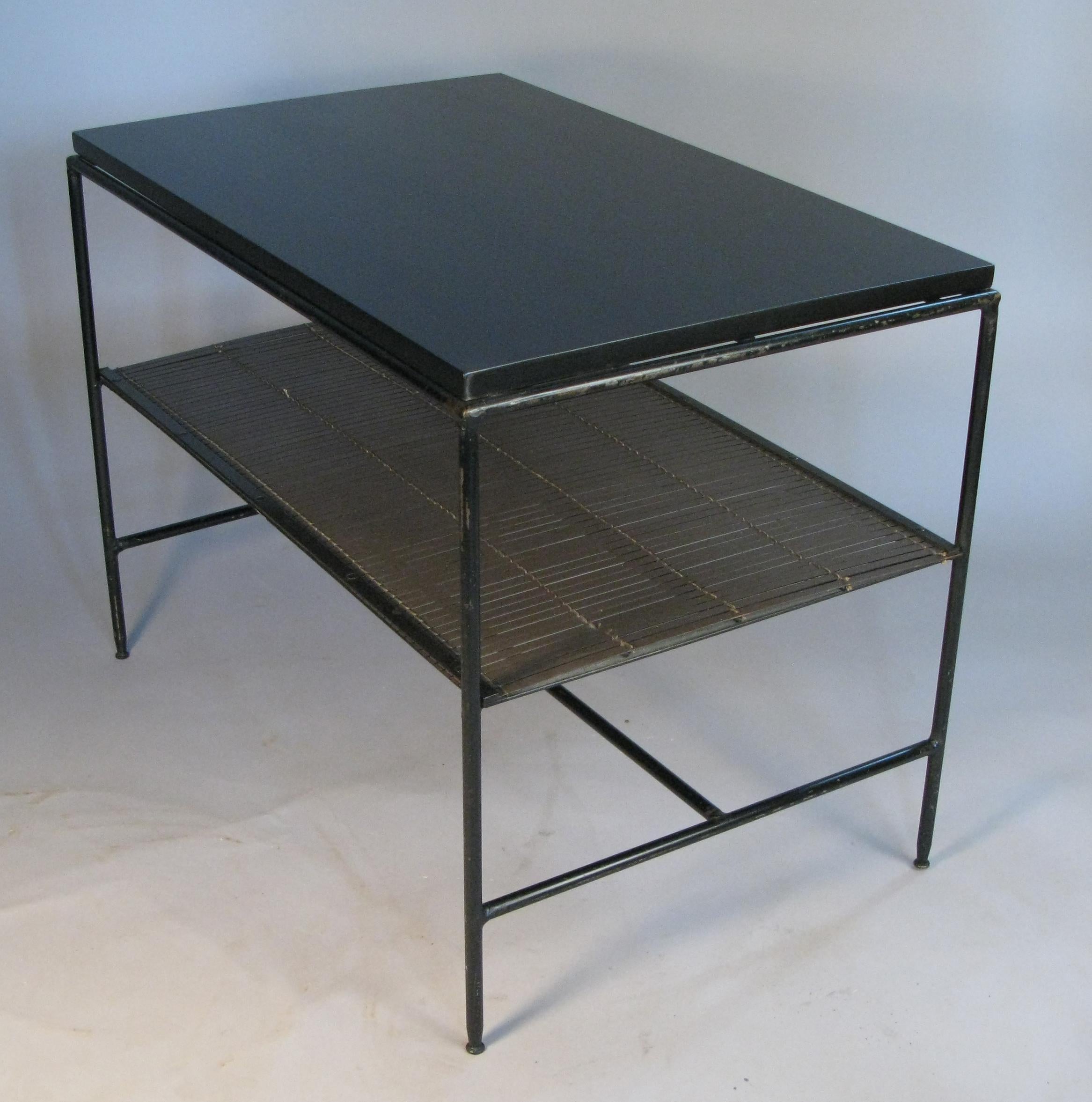 Mid-Century Modern Pair of Iron and Ebonized Maple Tables or Nightstands by Paul McCobb