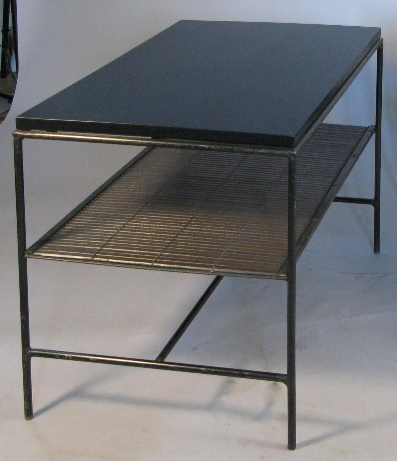 American Pair of Iron and Ebonized Maple Tables or Nightstands by Paul McCobb