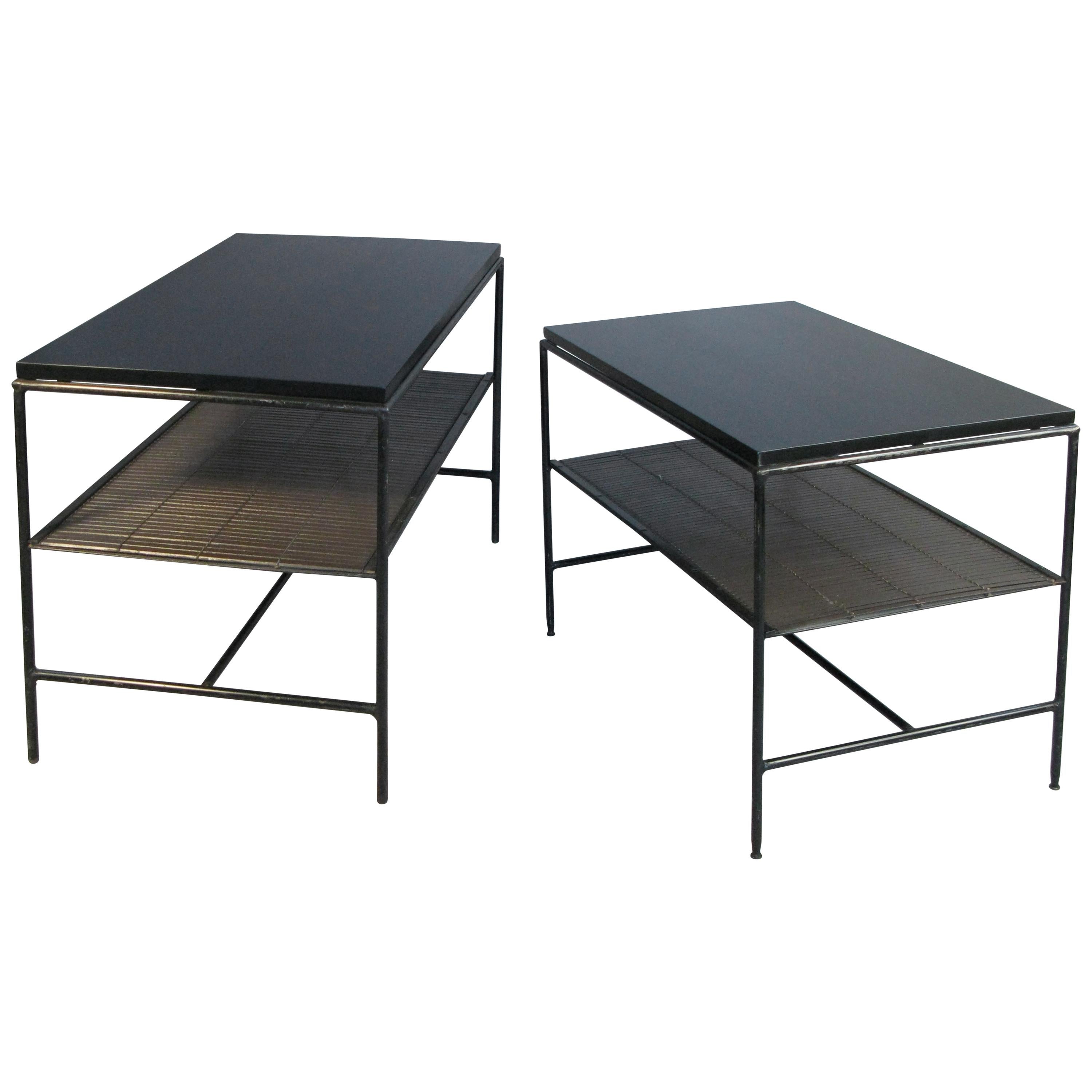 Pair of Iron and Ebonized Maple Tables or Nightstands by Paul McCobb