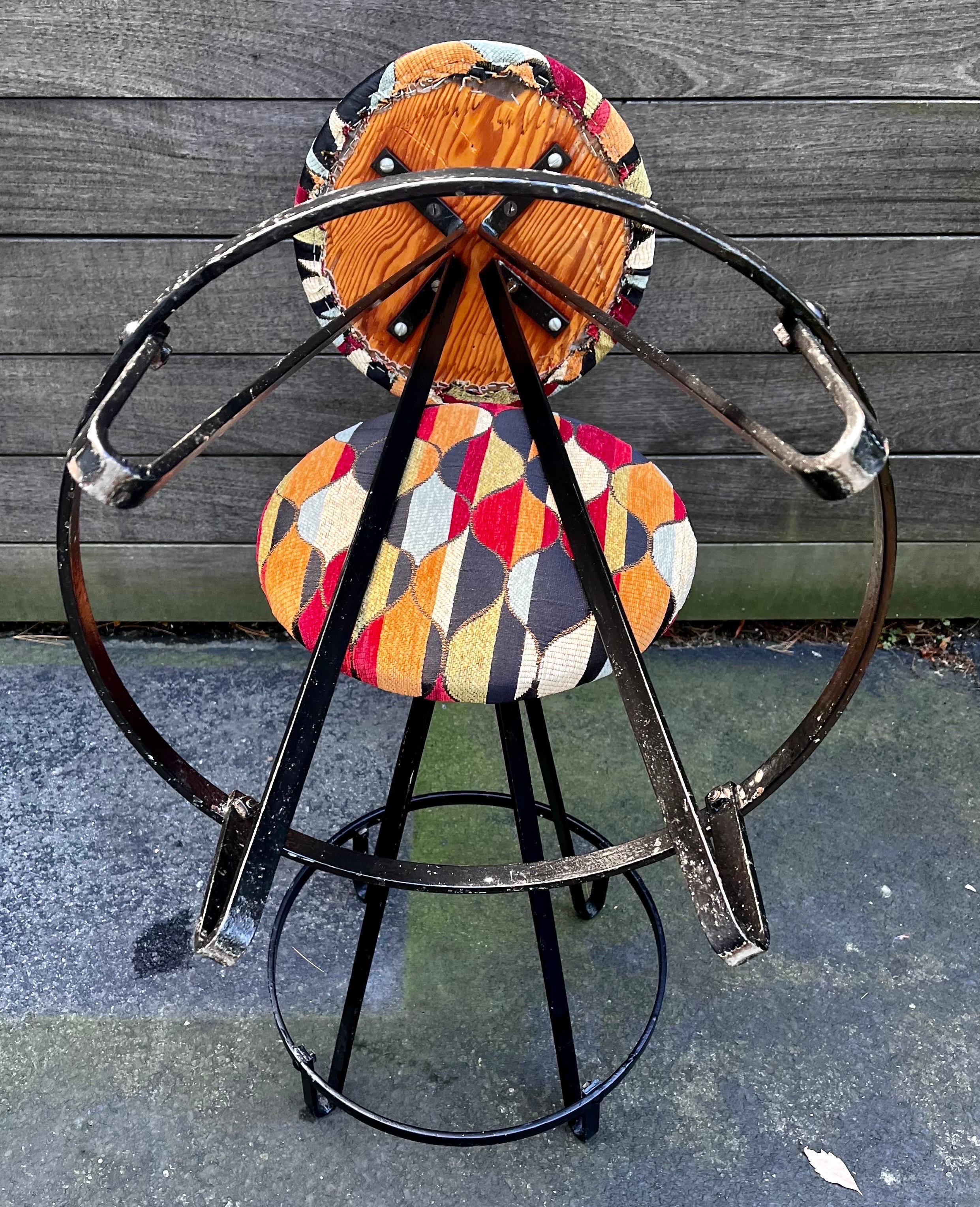 Pair of Iron and Fabric Hairpin Stools in the style of Frederic Weinberg, 1950s For Sale 4