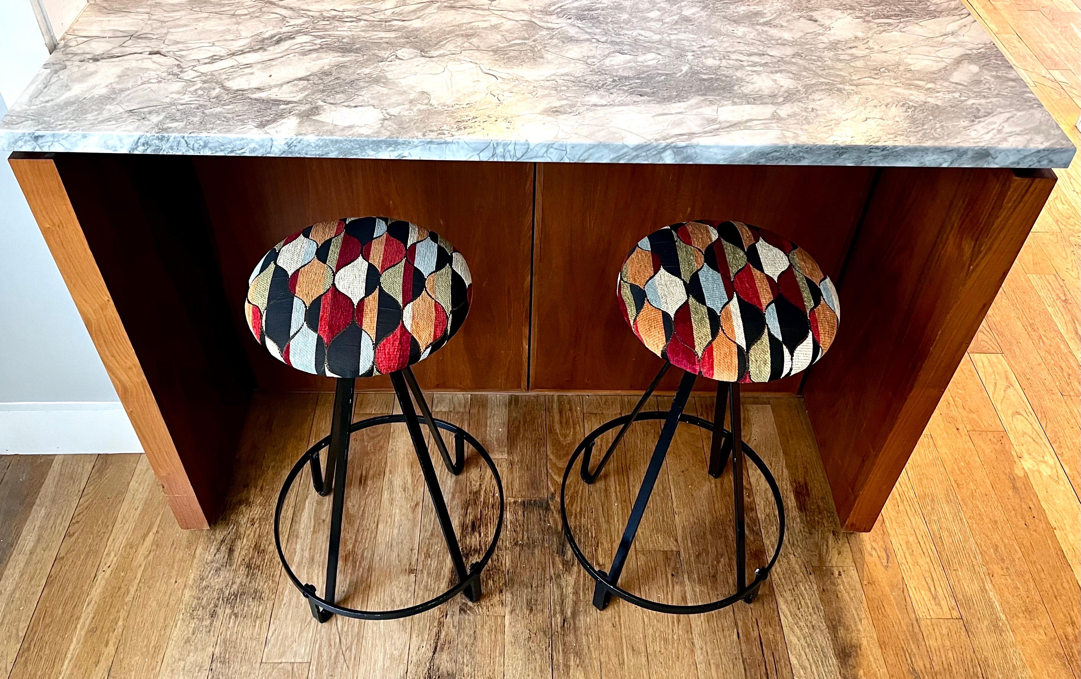 Pair of Iron and Fabric Hairpin Stools in the style of Frederic Weinberg, 1950s For Sale 7