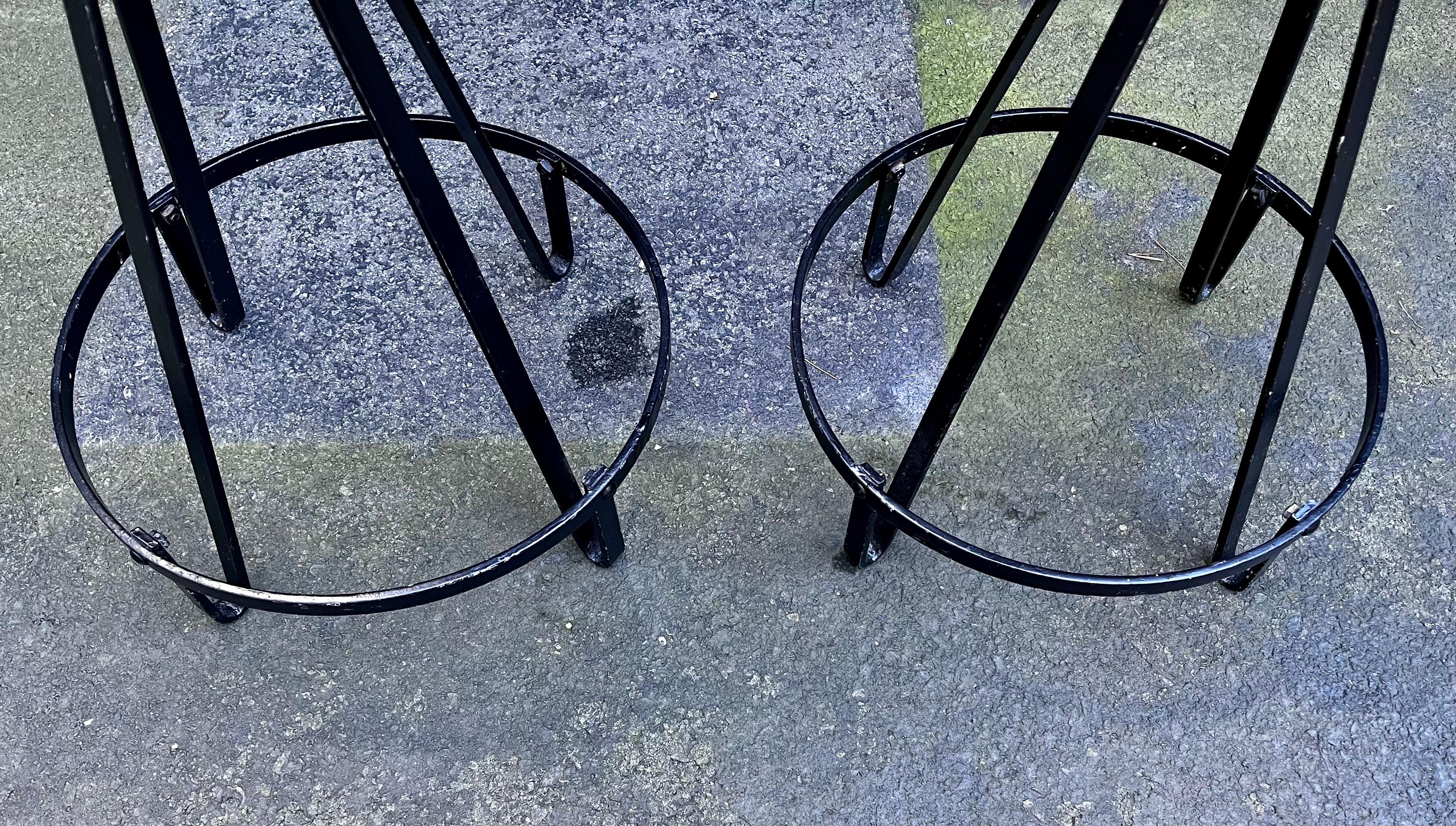 Metal Pair of Iron and Fabric Hairpin Stools in the style of Frederic Weinberg, 1950s For Sale