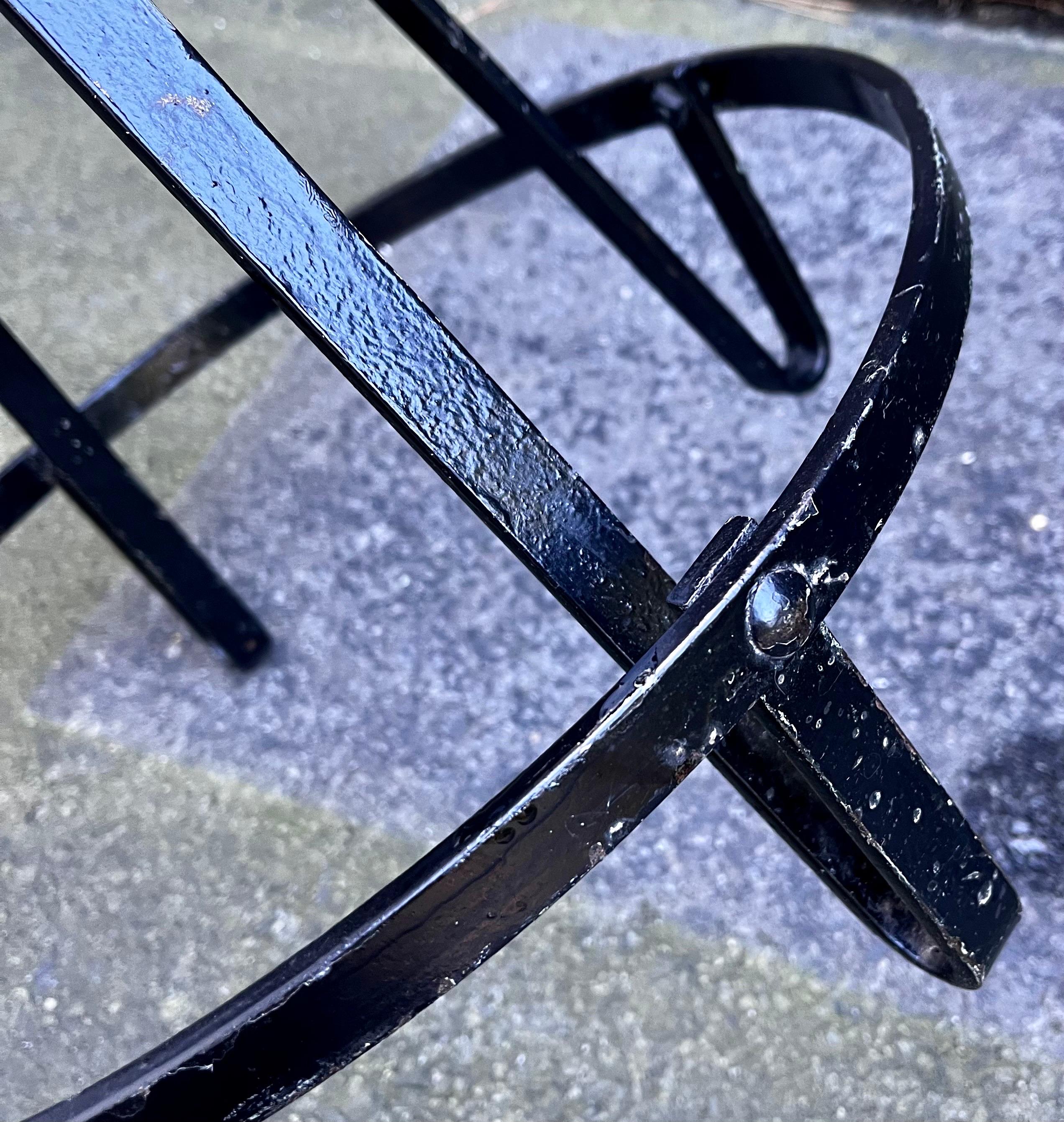 Pair of Iron and Fabric Hairpin Stools in the style of Frederic Weinberg, 1950s For Sale 1