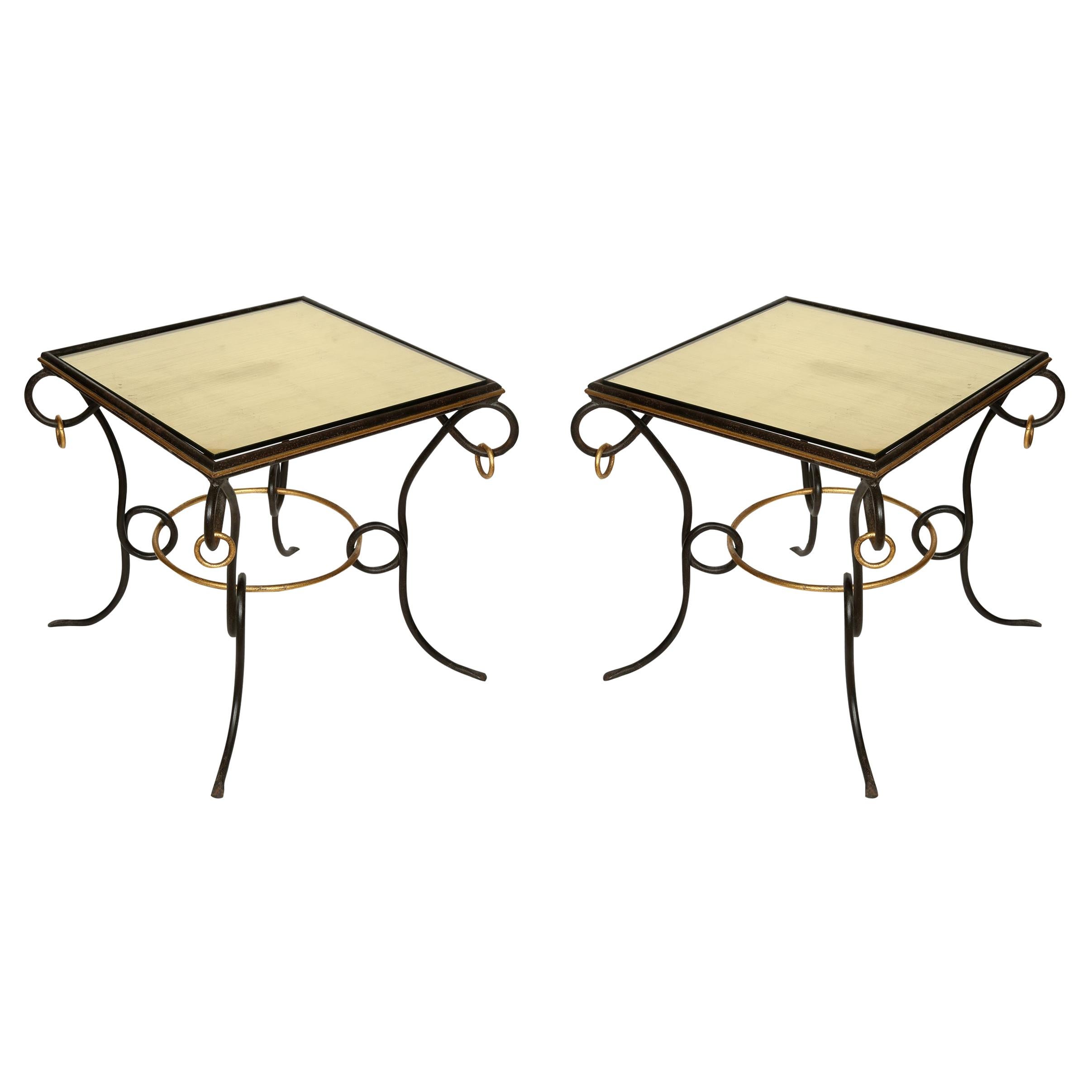 Pair of Iron and Gilt End Tables Attributed to René Prou