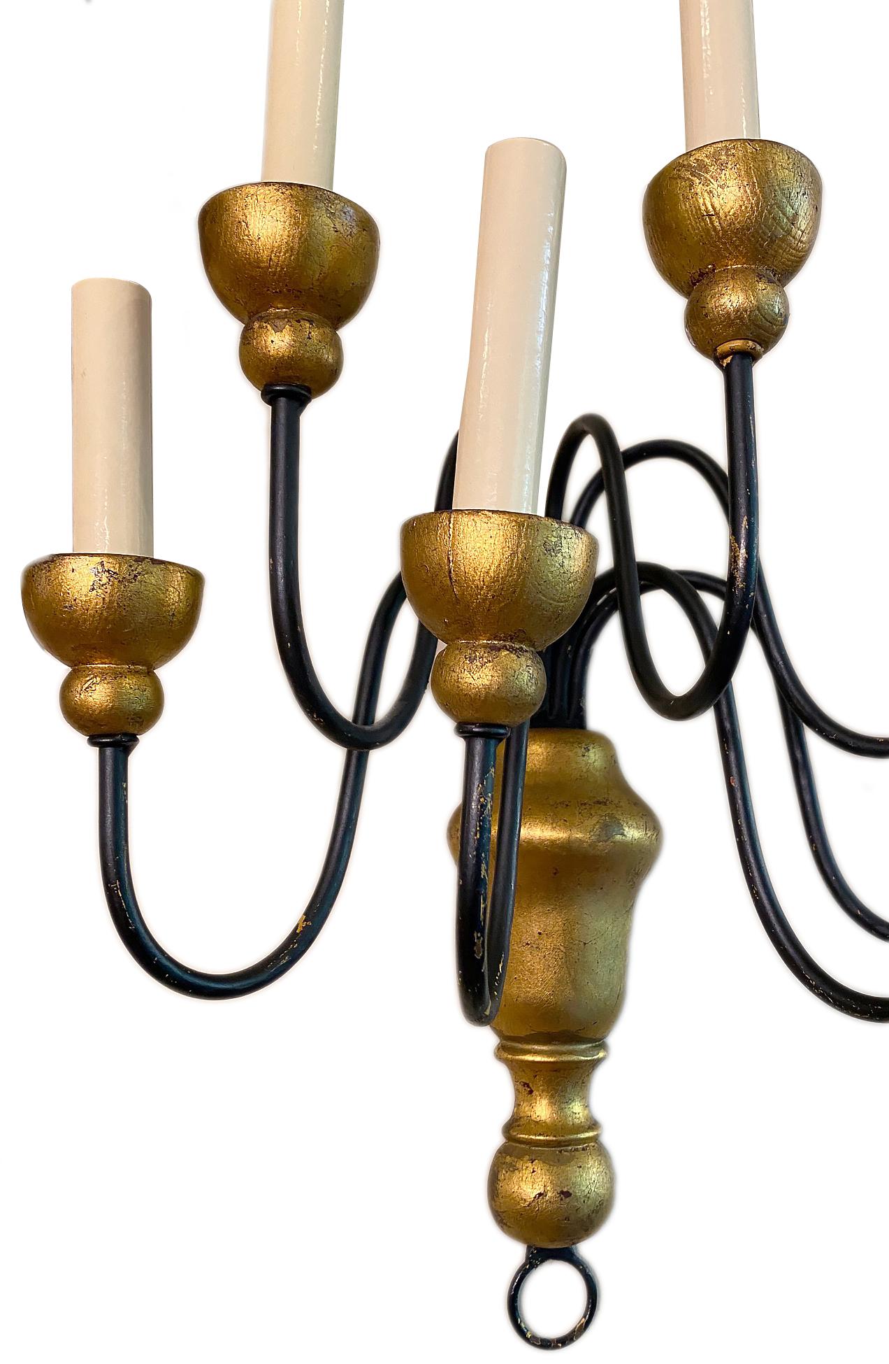 French Pair of Iron and Gilt Wood Sconces For Sale