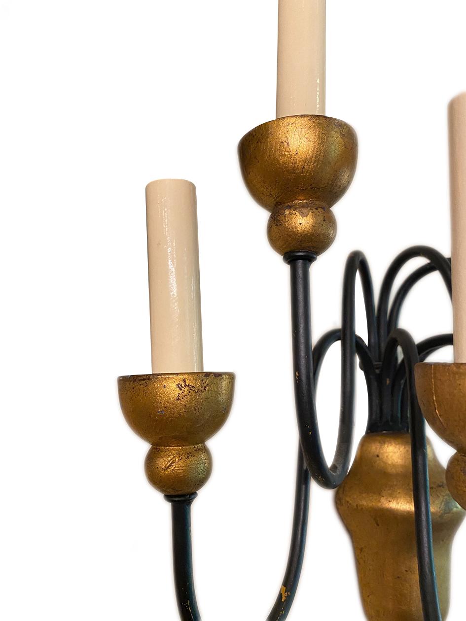 Mid-20th Century Pair of Iron and Gilt Wood Sconces For Sale