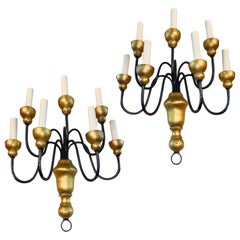 Pair of Iron and Gilt Wood Sconces