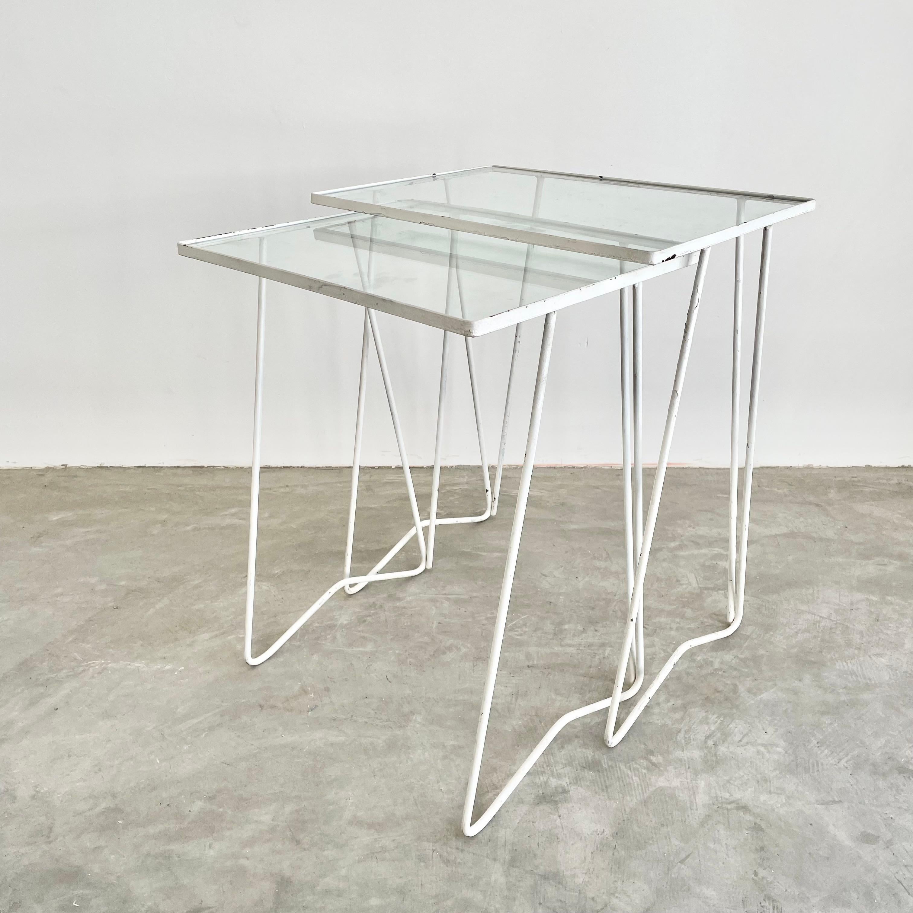 Pair of Iron and Glass Nesting Tables, 1970s USA For Sale 5