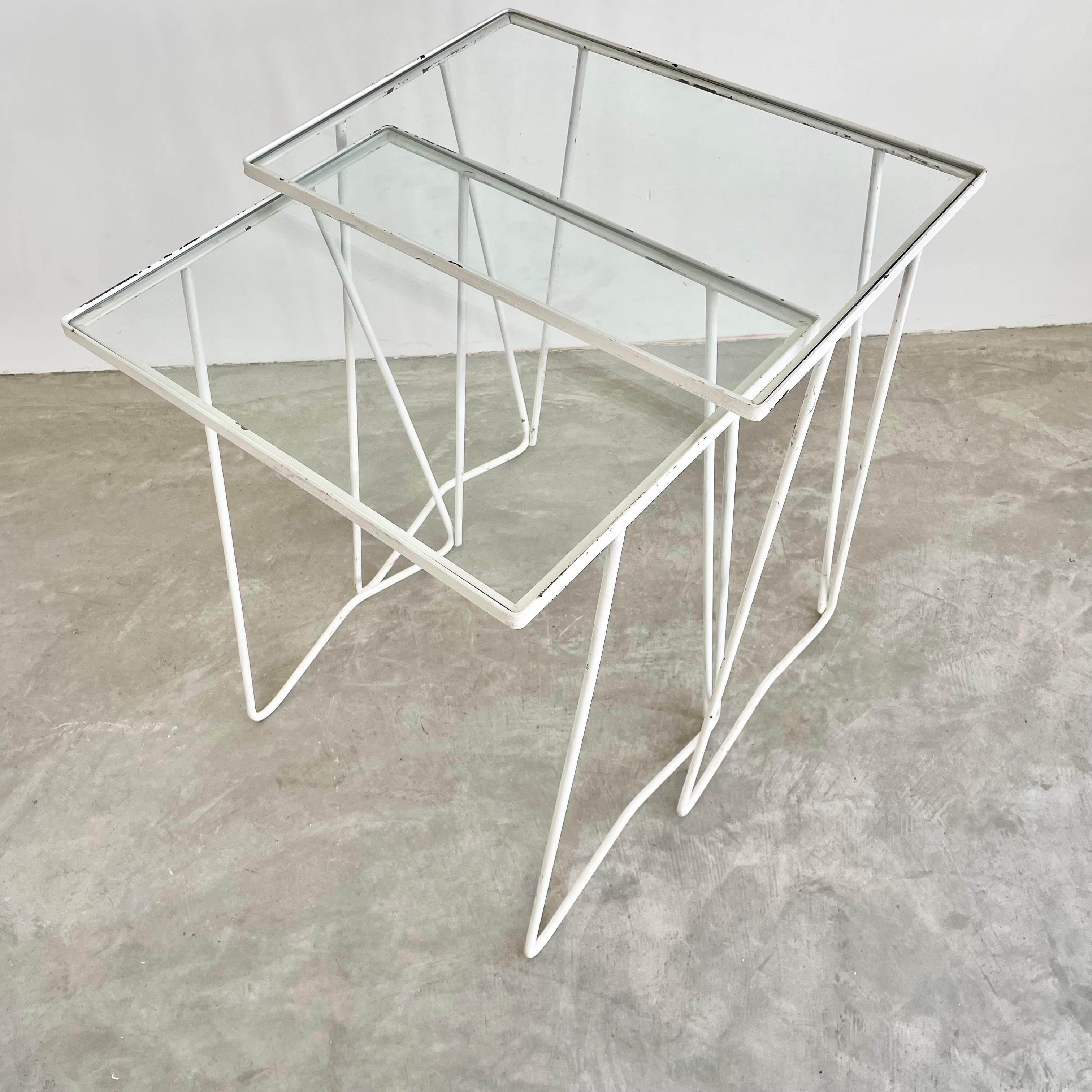 Pair of Iron and Glass Nesting Tables, 1970s USA For Sale 6