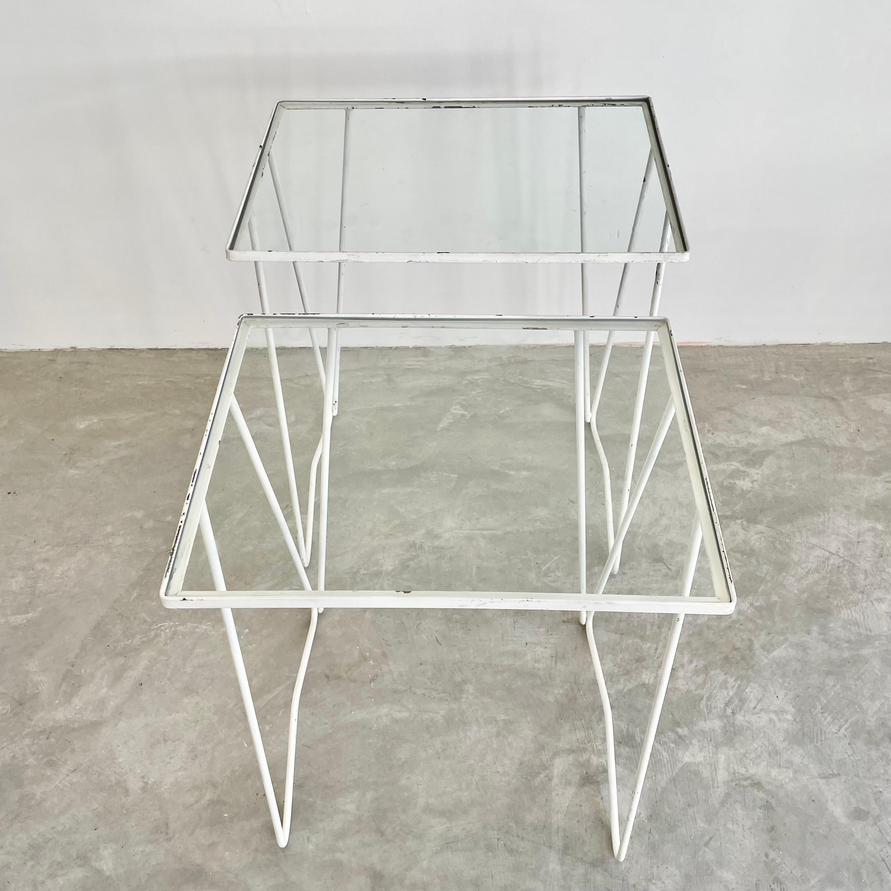 Pair of Iron and Glass Nesting Tables, 1970s USA For Sale 7