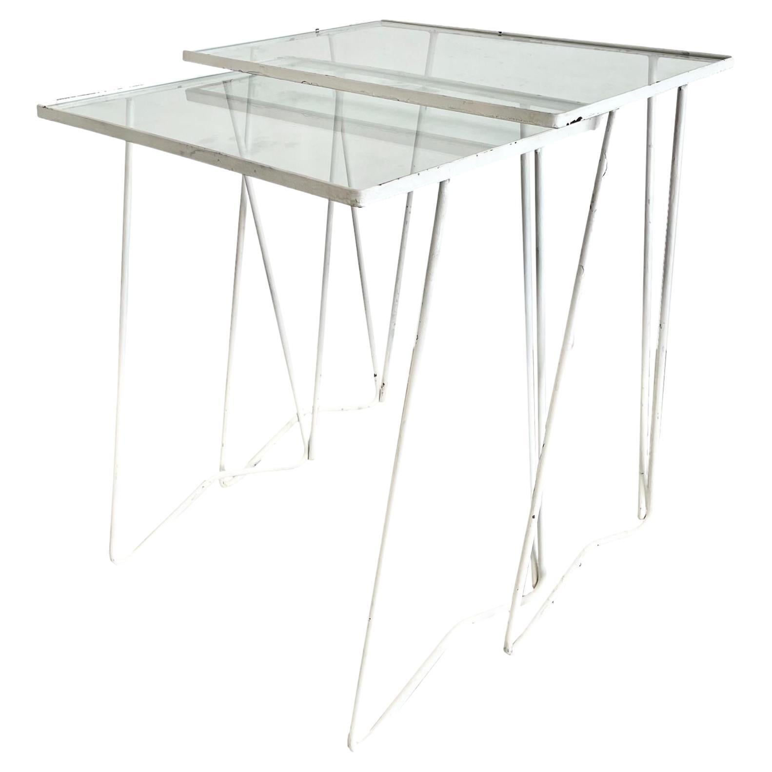 Pair of Iron and Glass Nesting Tables, 1970s USA For Sale