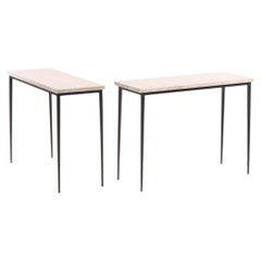 Pair of Iron and Italian Botticino Marble Console Tables.