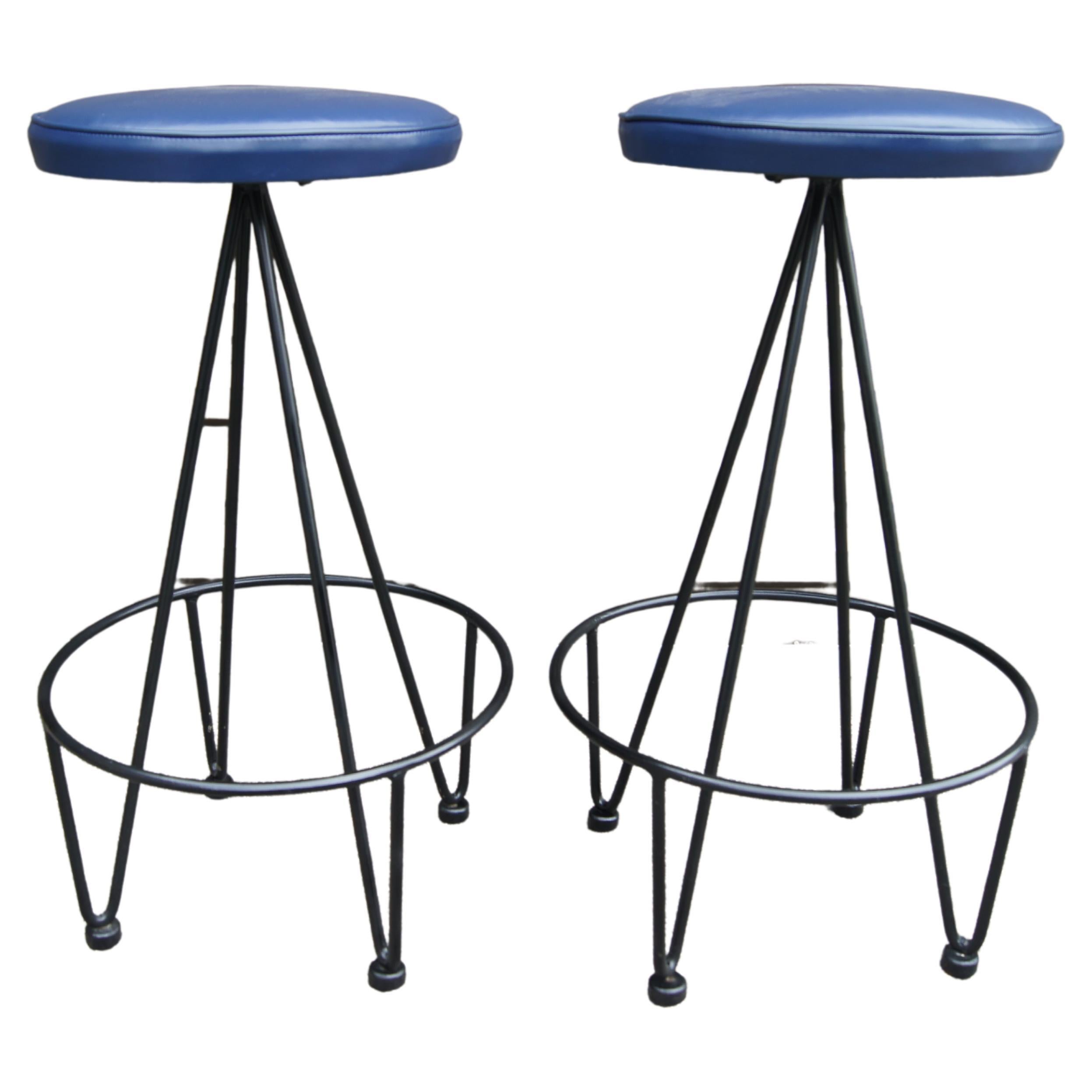 Iron and Leather Bar Stool by Frederic Weinberg