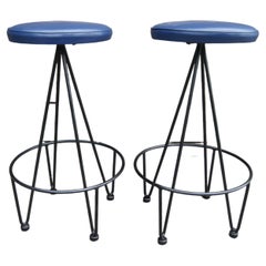 Iron and Leather Bar Stool by Frederic Weinberg