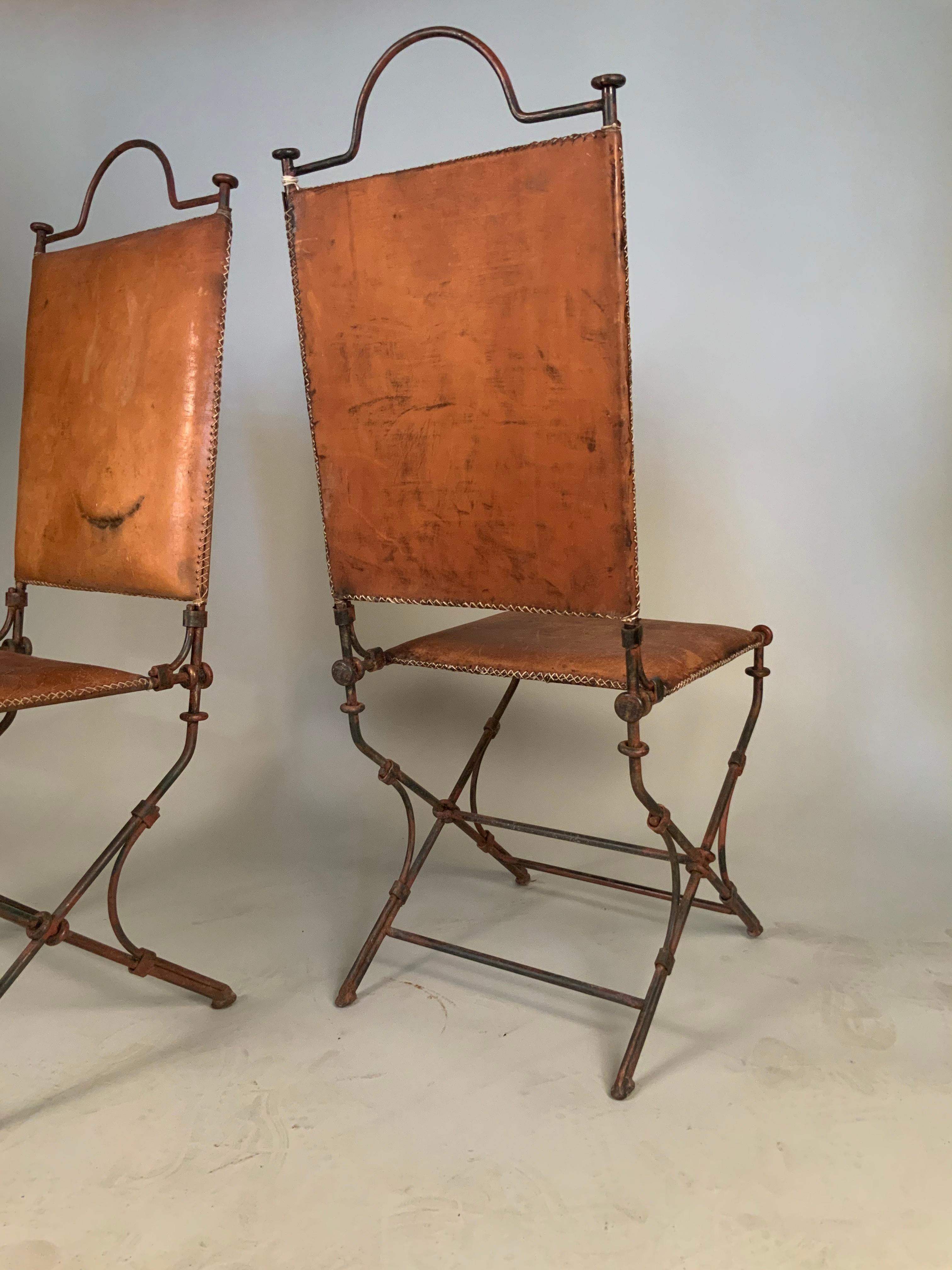 Pair of Iron and Leather Chairs by Ilana Goor 3