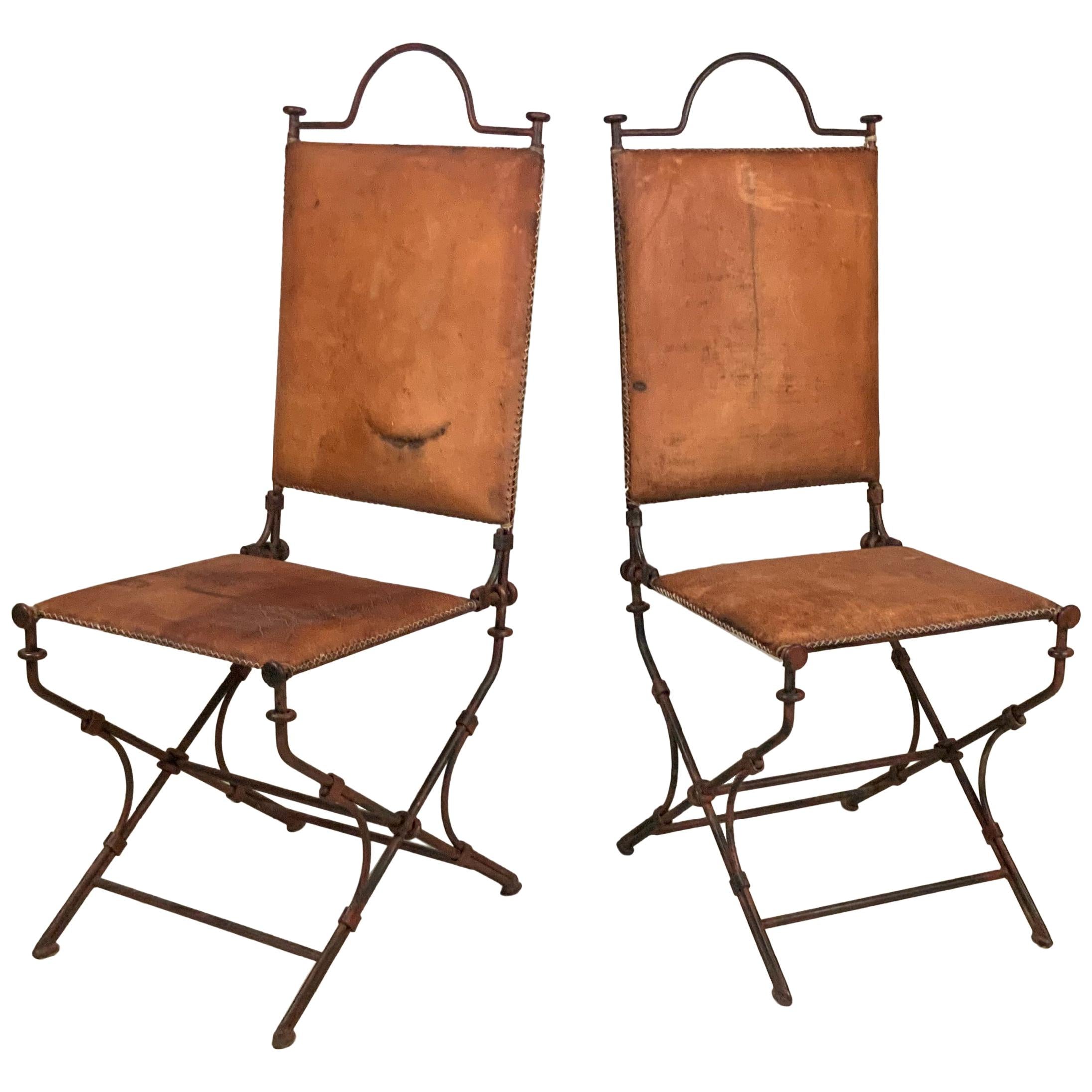 Pair of Iron and Leather Chairs by Ilana Goor