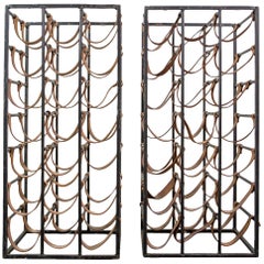 Pair of Iron and Leather Wine Racks by Arthur Umanoff, 1950s