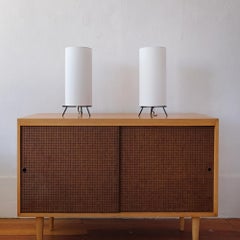 Pair of Iron and Linen Cylinder Table Lamps, 1950s