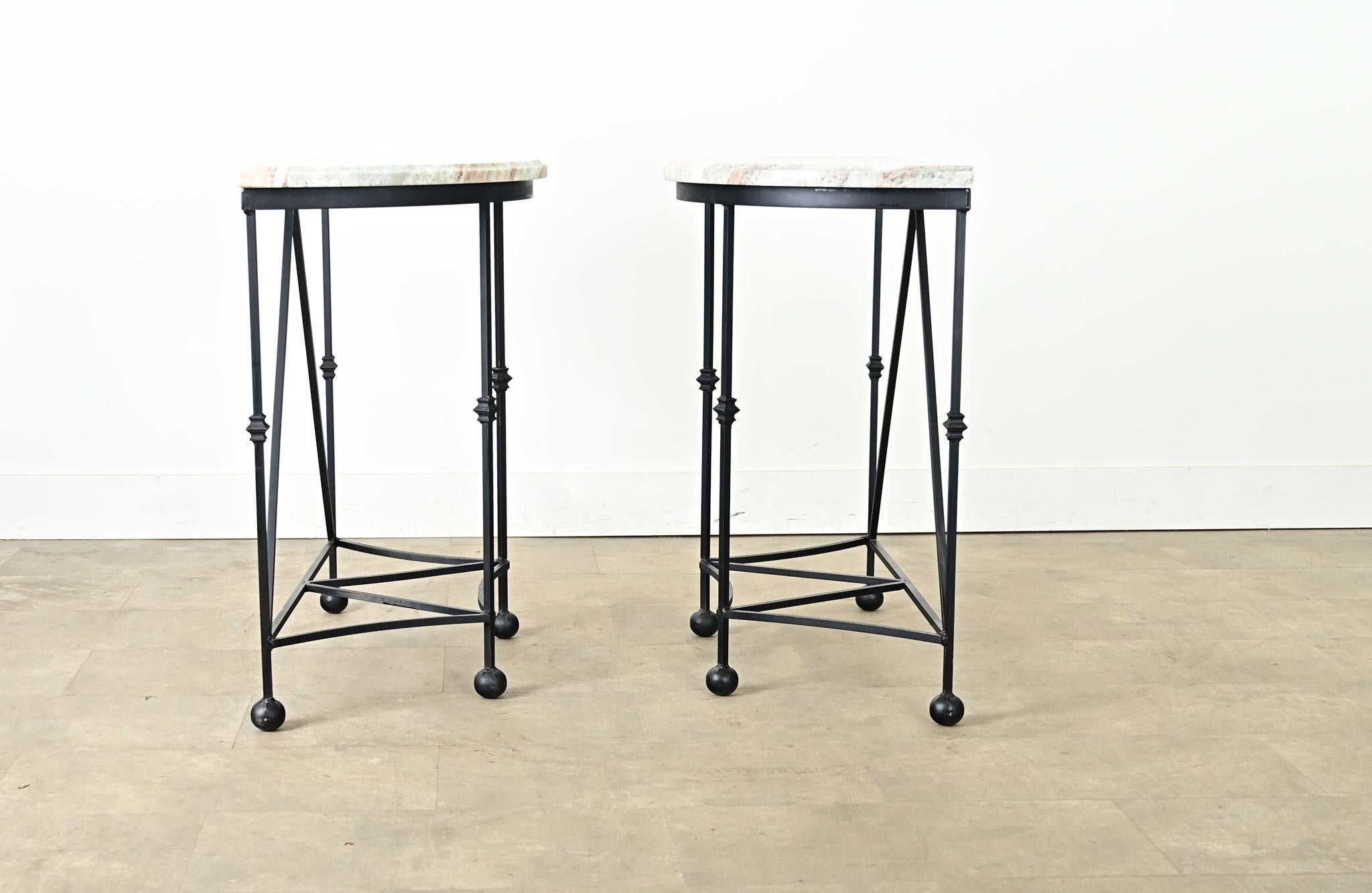 20th Century Pair of Iron and Marble Demilune Consoles For Sale