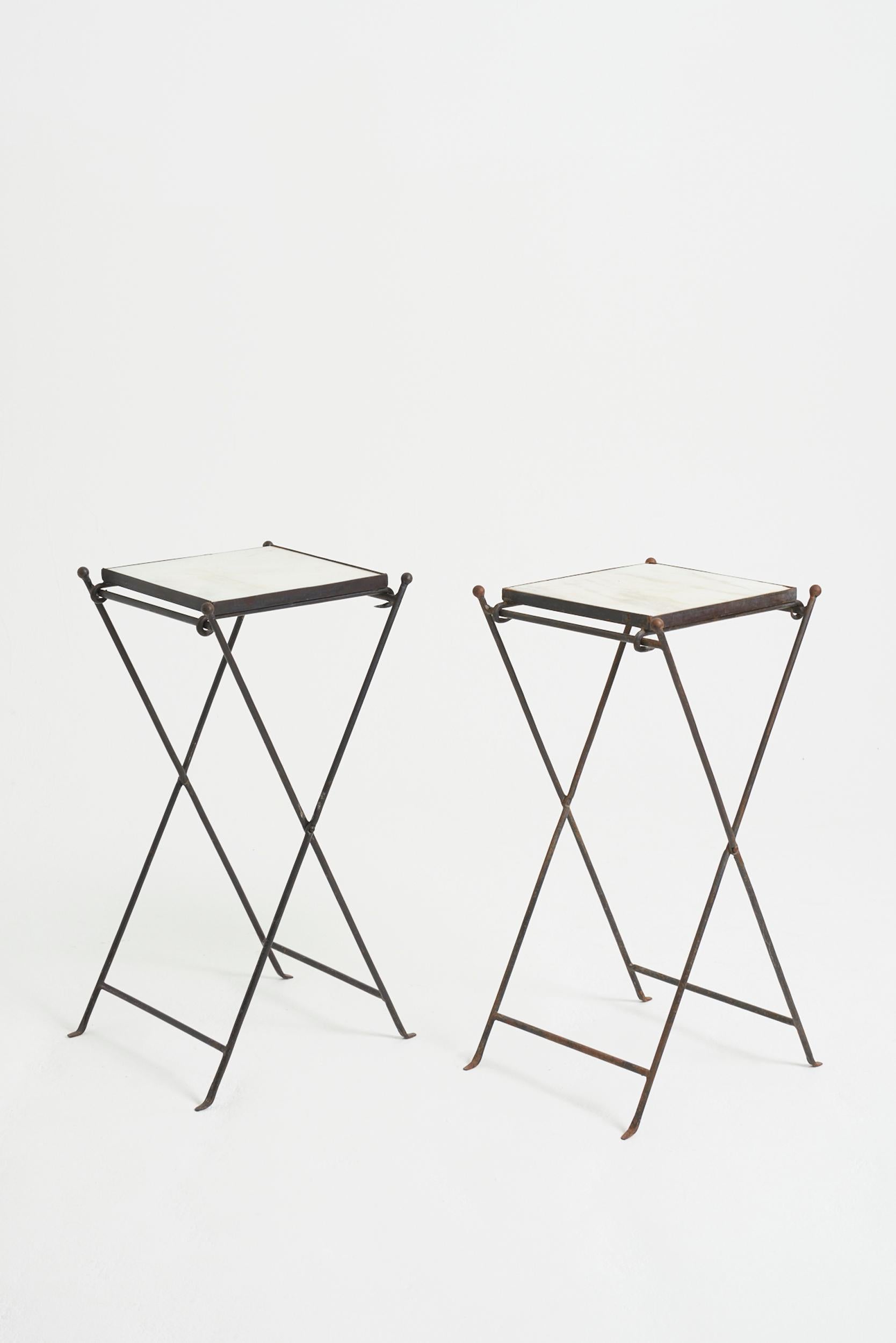 Pair of Iron and Marble Side Tables In Good Condition In London, GB