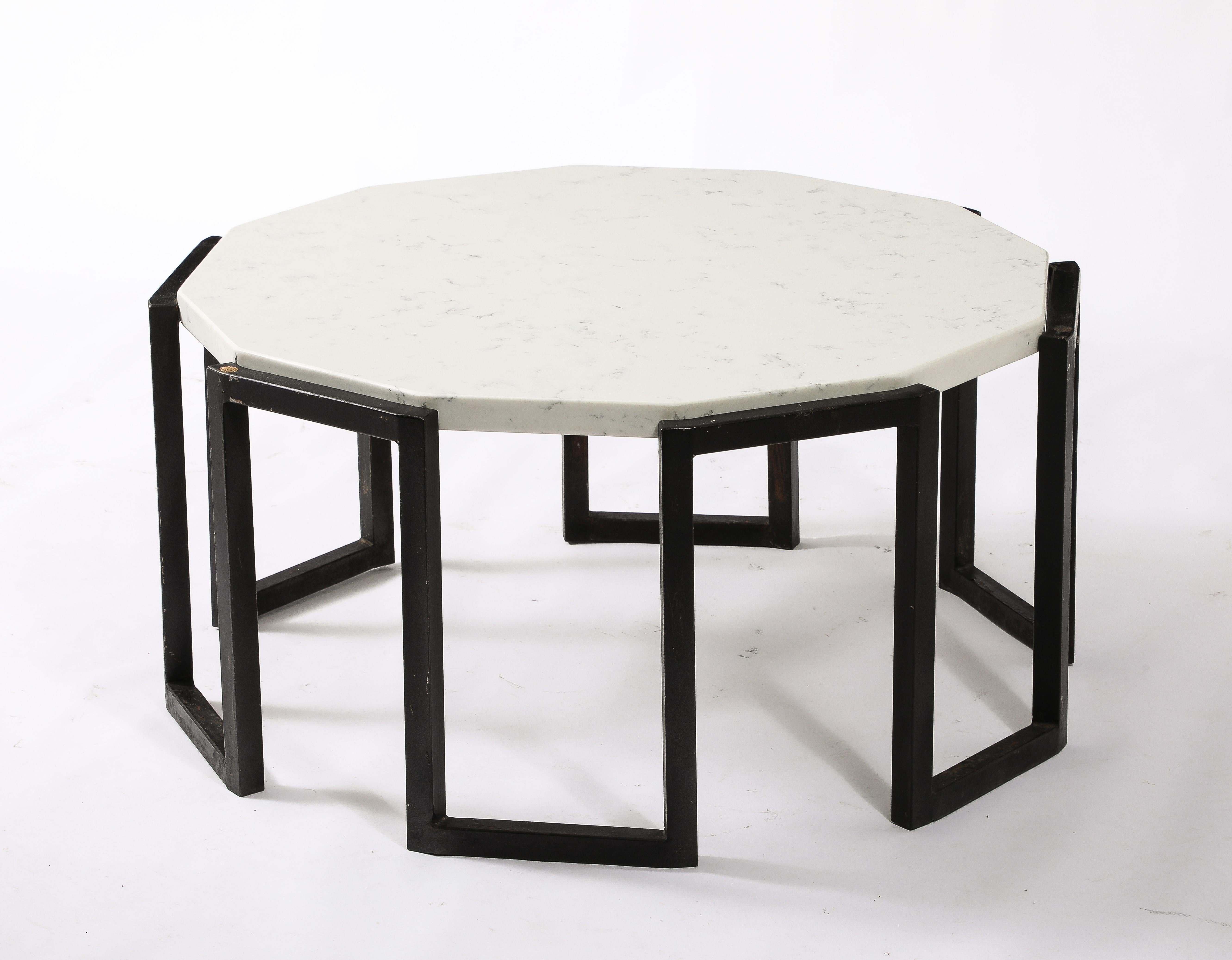 Pair of Iron and Marble Tables, France 1950's For Sale 3