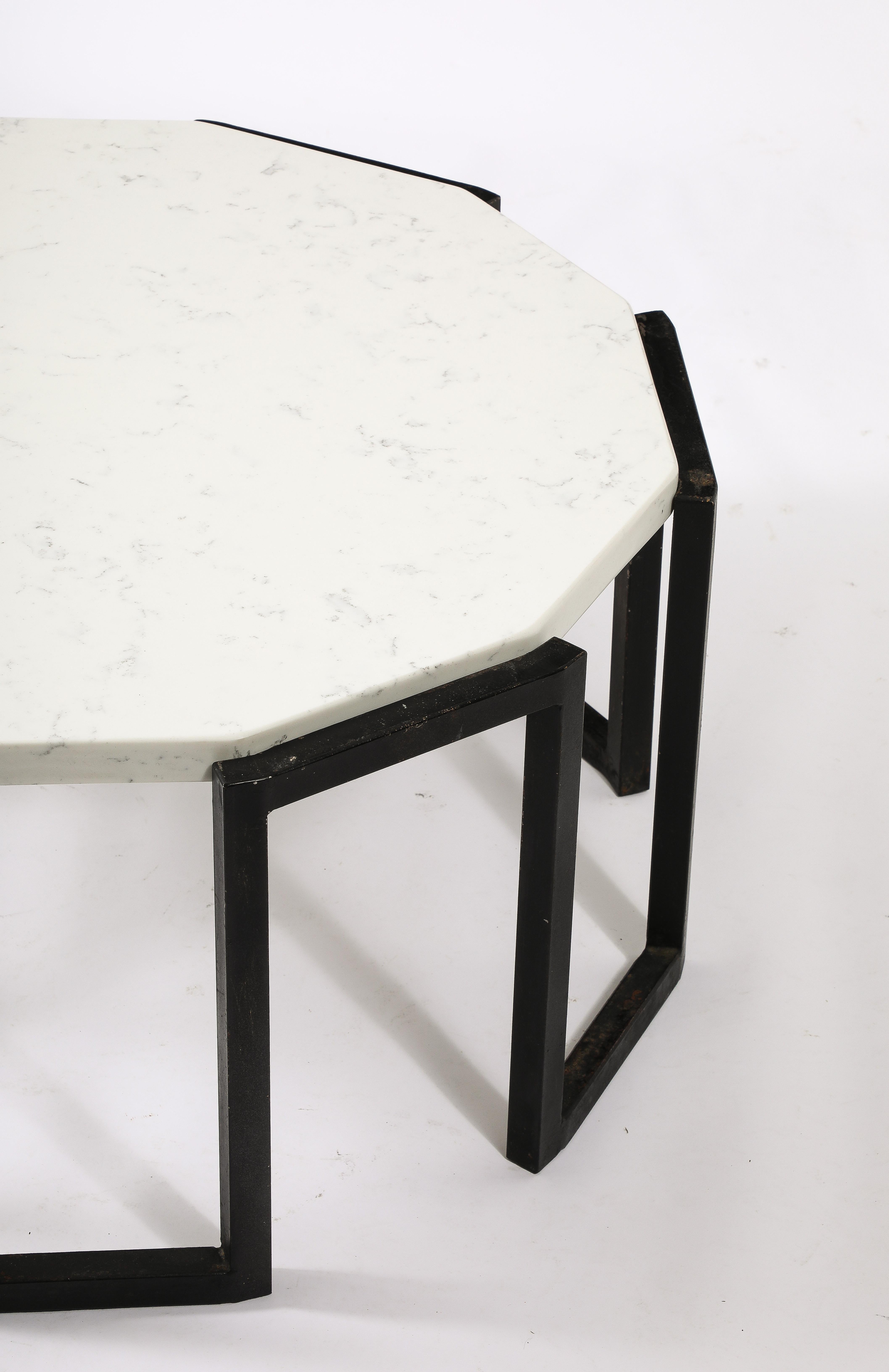 Pair of Iron and Marble Tables, France 1950's For Sale 4