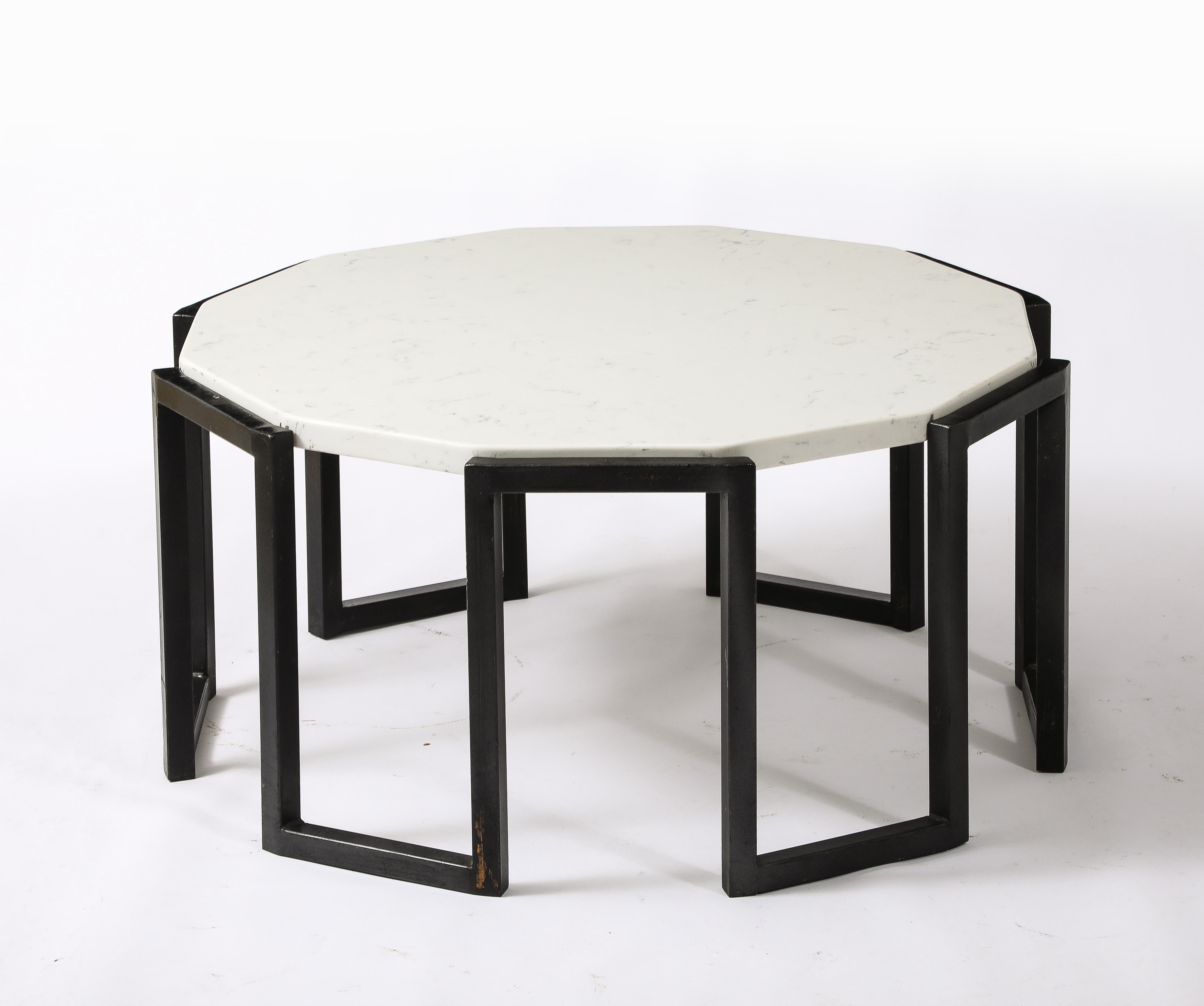 Pair of Iron and Marble Tables, France 1950's For Sale 7