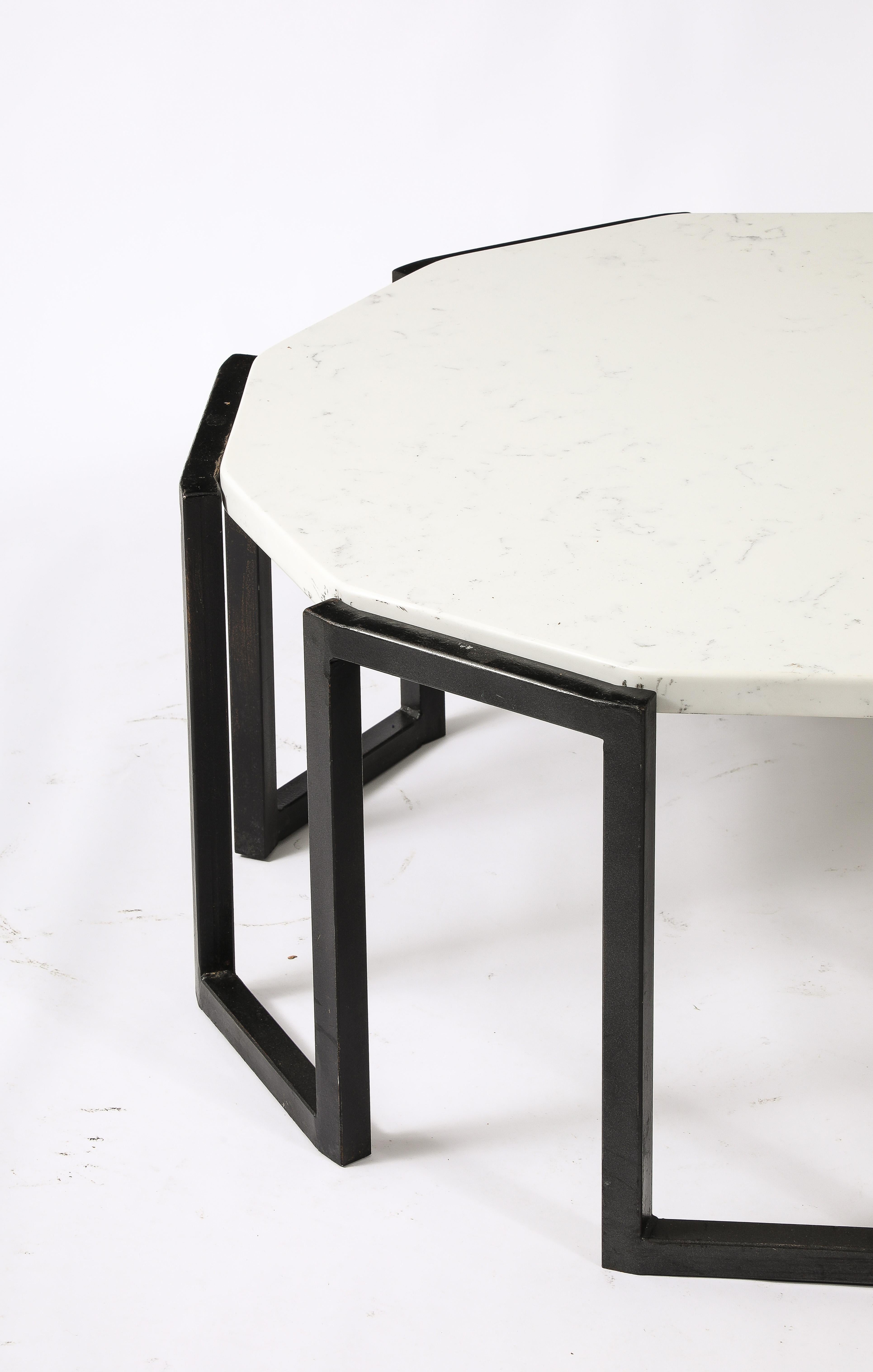 Pair of Iron and Marble Tables, France 1950's In Good Condition For Sale In New York, NY