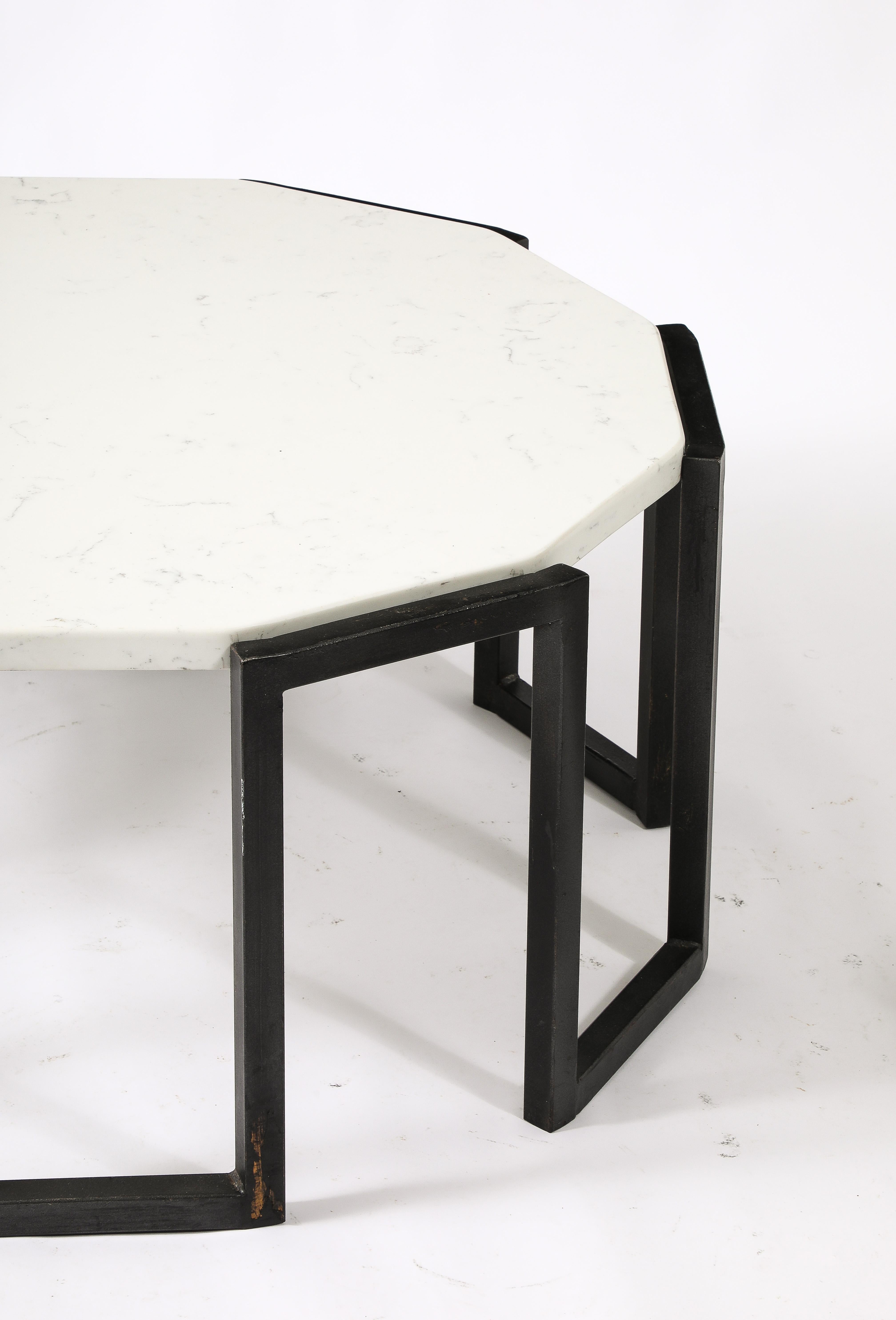 20th Century Pair of Iron and Marble Tables, France 1950's For Sale