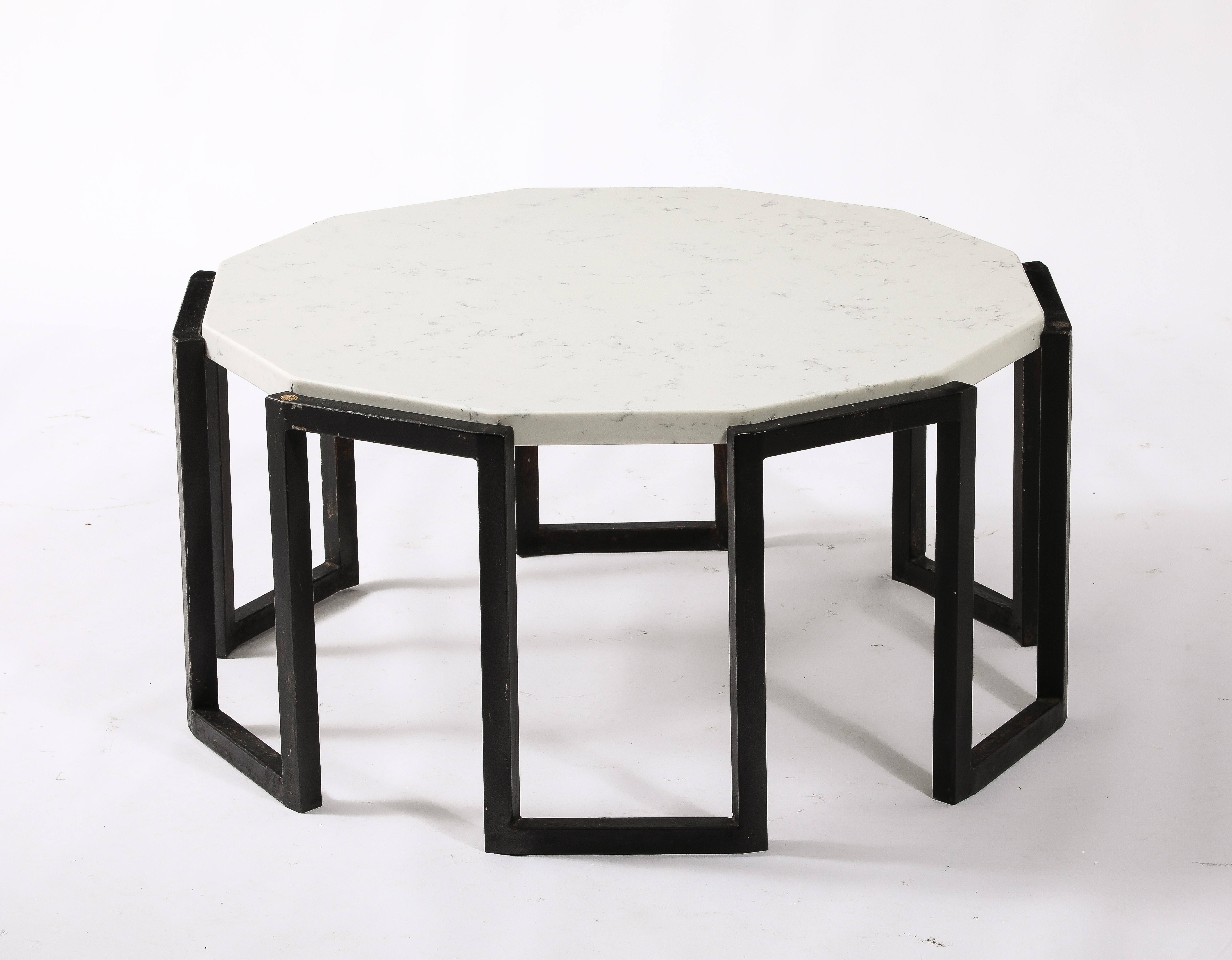 Pair of Iron and Marble Tables, France 1950's For Sale 1