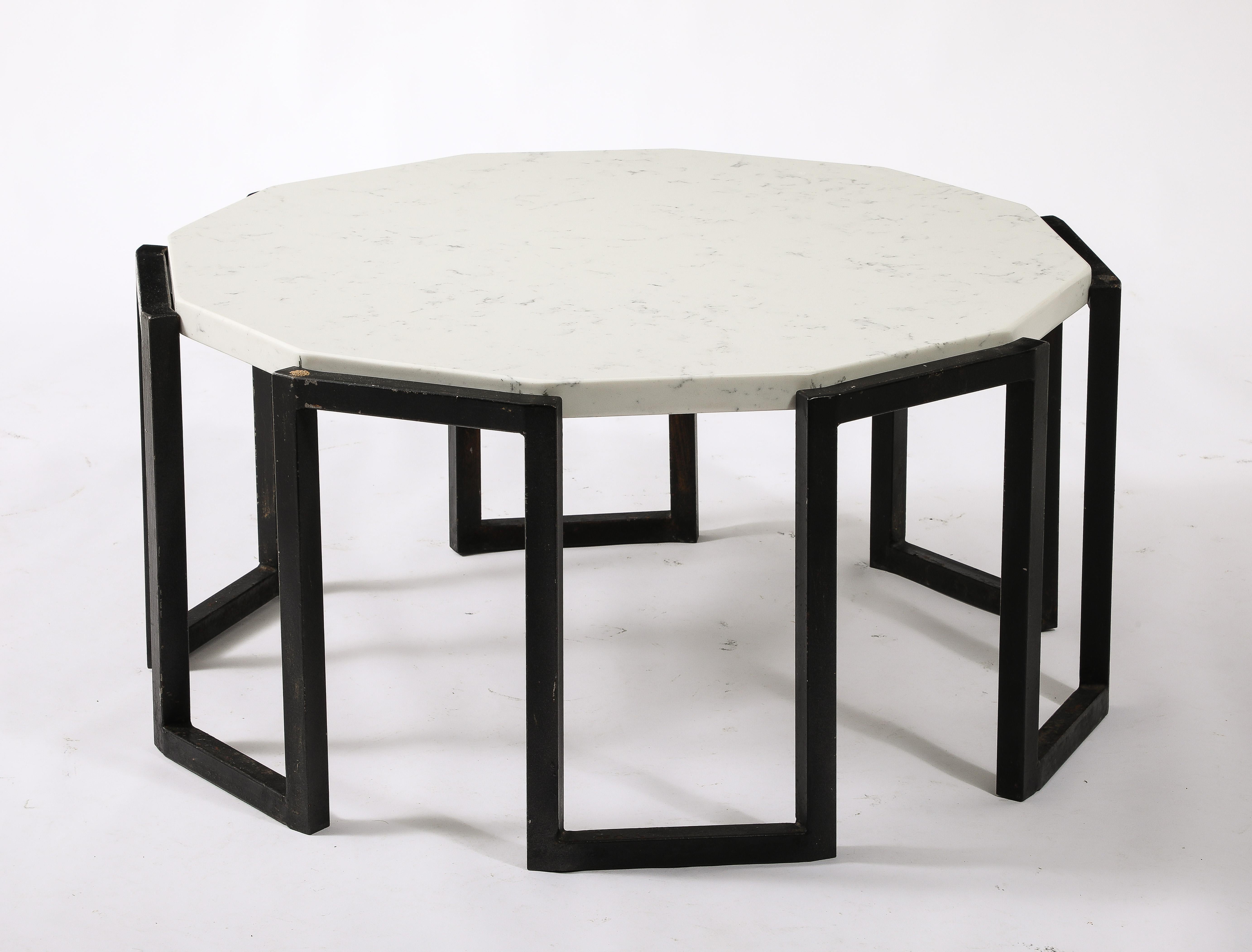 Pair of Iron and Marble Tables, France 1950's For Sale 2