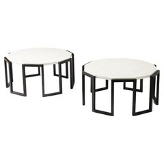 Pair of Iron and Marble Tables, France 1950's